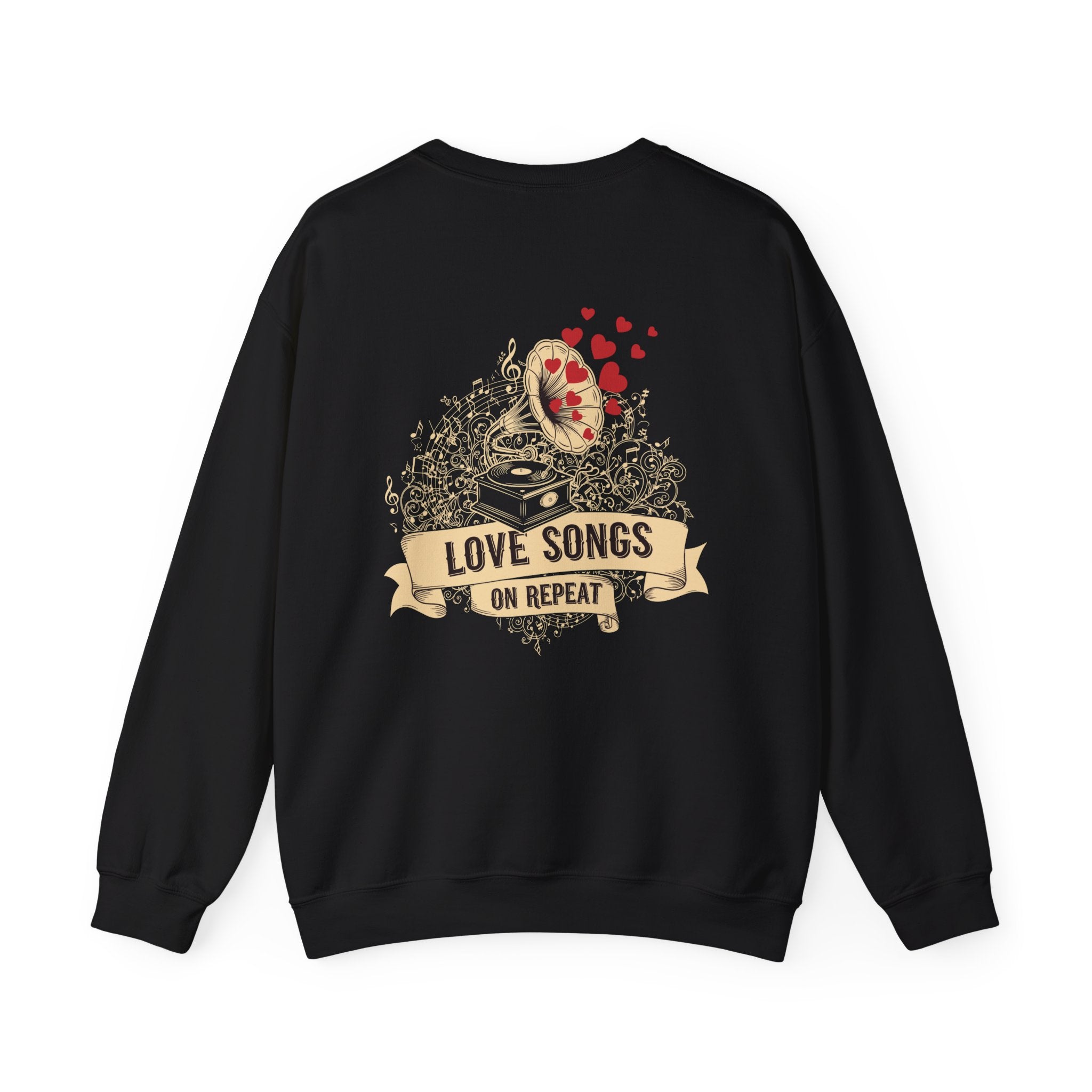 Love Songs Crewneck Sweatshirt — Vintage Gramophone "Love Songs on Repeat"
