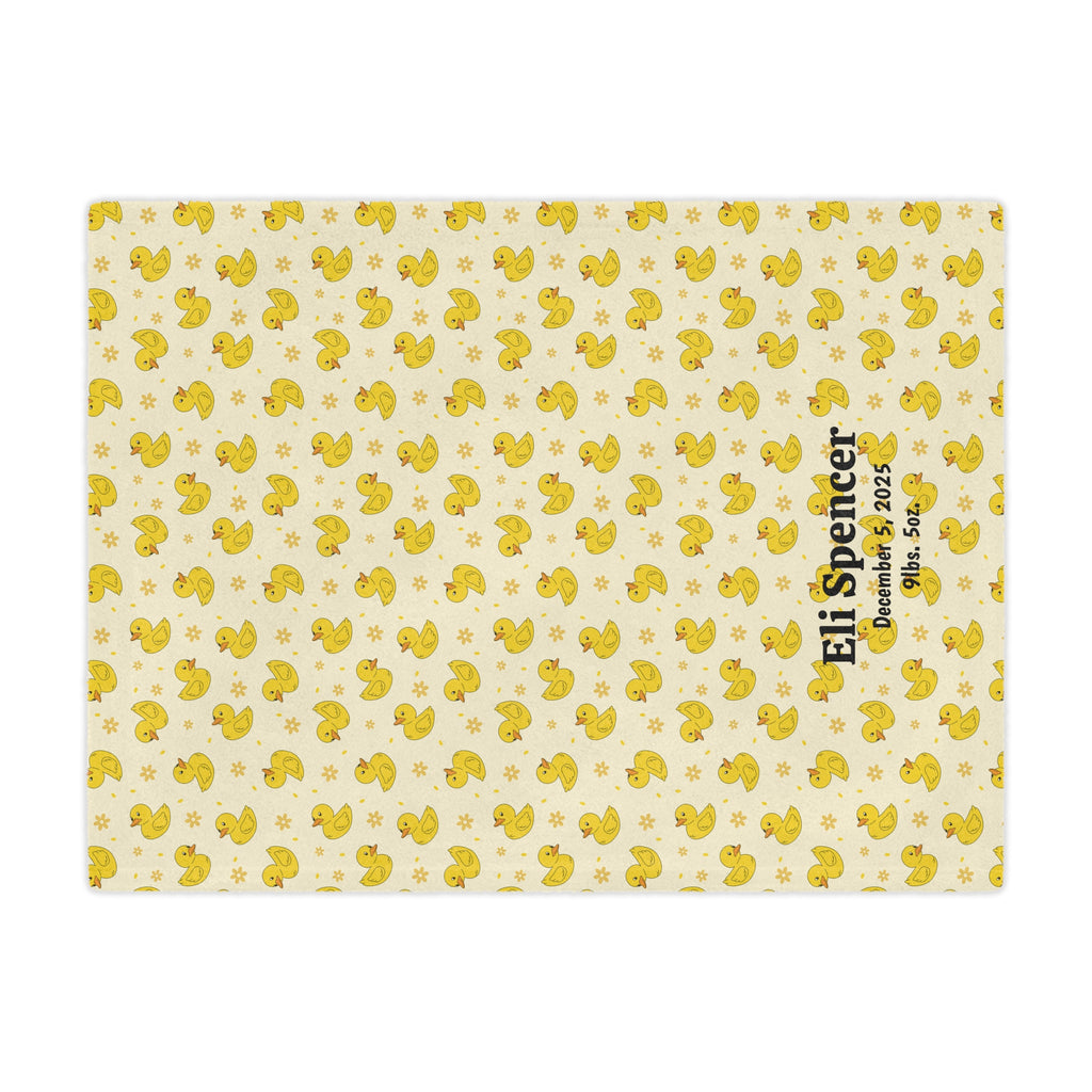 Personalized Baby Minky Blanket — Yellow Duck Pattern with Name & Birth Details