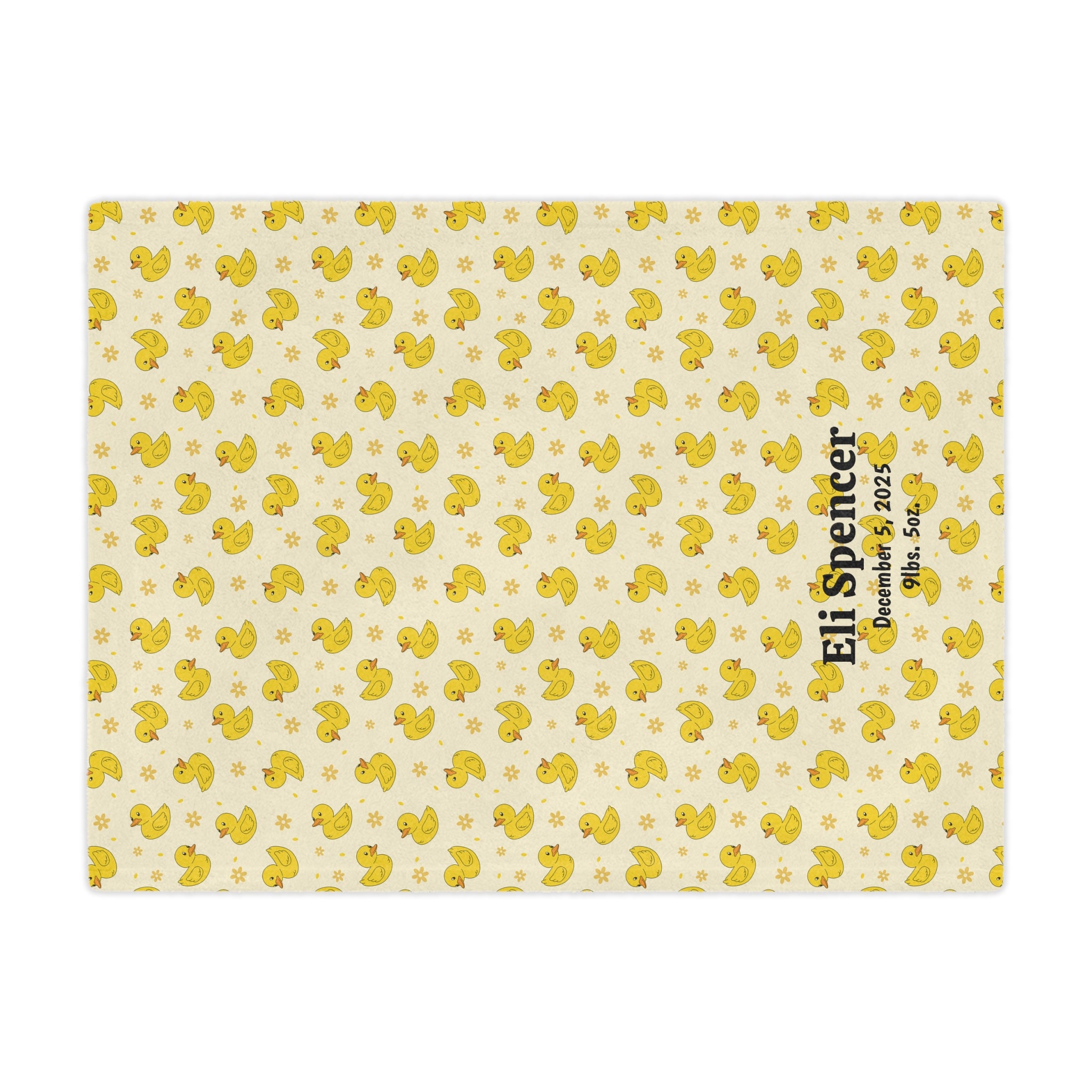 Personalized Baby Minky Blanket — Yellow Duck Pattern with Name & Birth Details