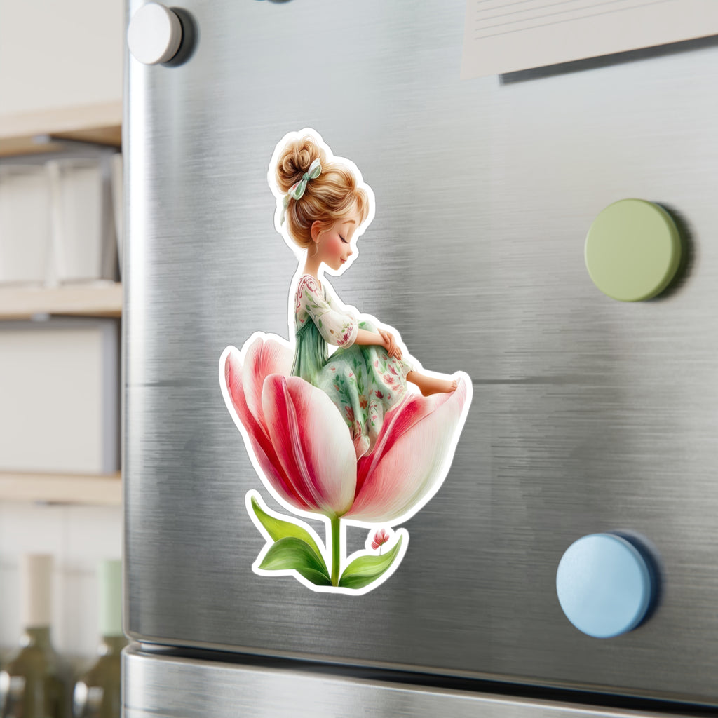 Floral Fairy Girl Kiss-Cut Vinyl Sticker — Cute Tulip Decal for Laptops, Water Bottles & Windows
