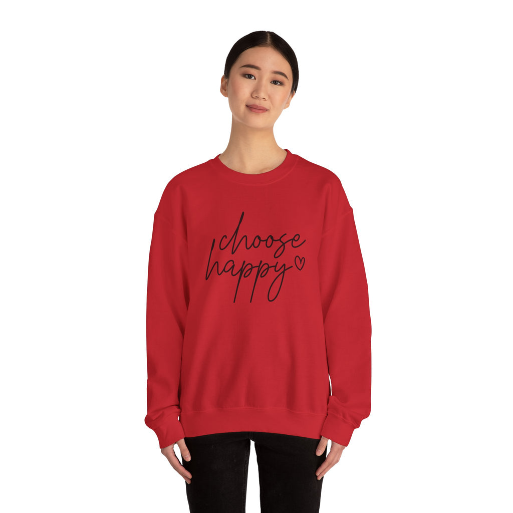 Choose Happy Crewneck Sweatshirt — Cozy Inspirational Pullover with Script Heart