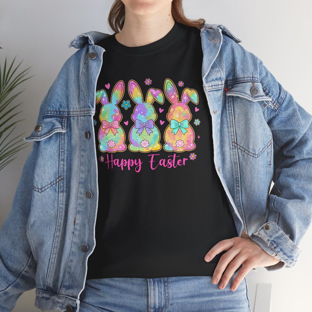 Easter Bunny Trio T-Shirt — Pastel "Happy Easter" Graphic Tee