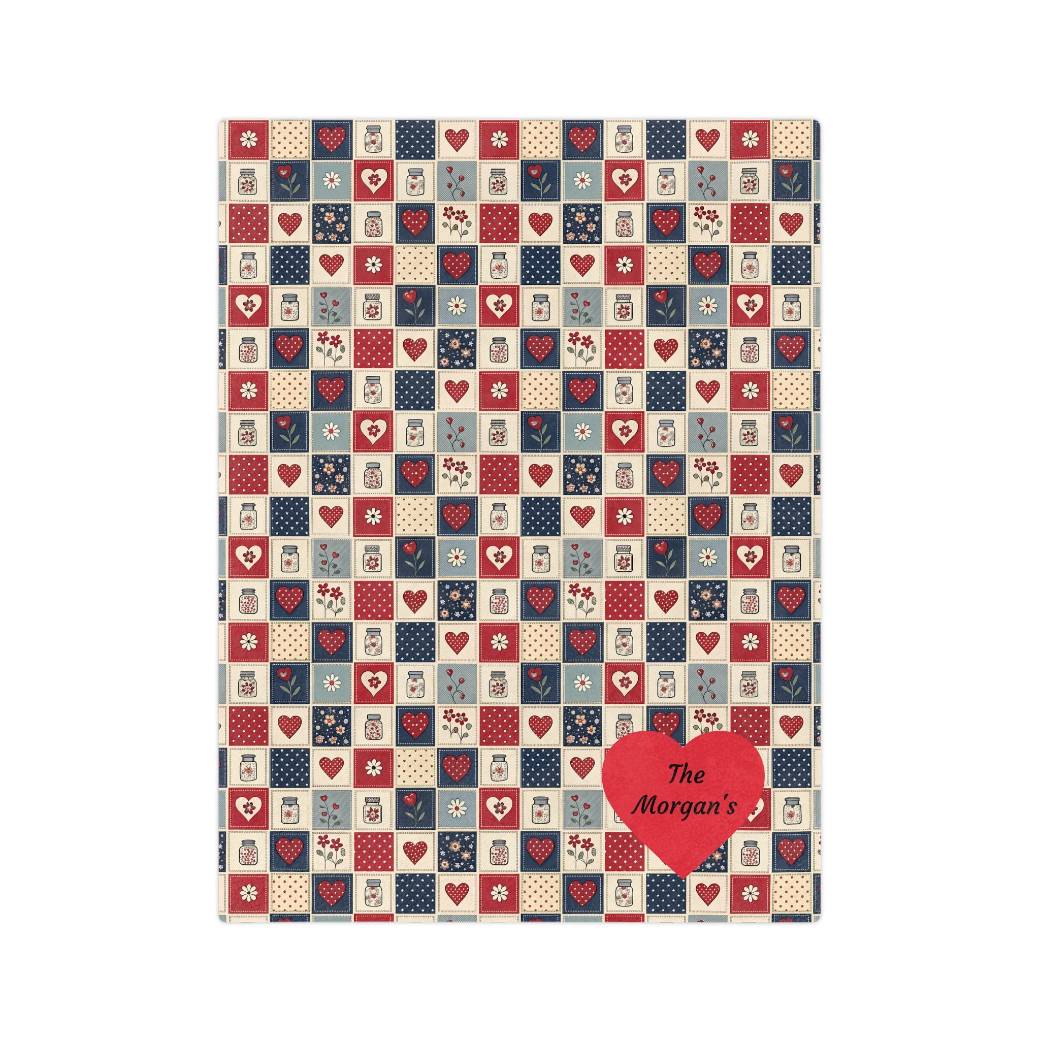 Personalized Patchwork Heart Blanket — Custom Name Velveteen Throw