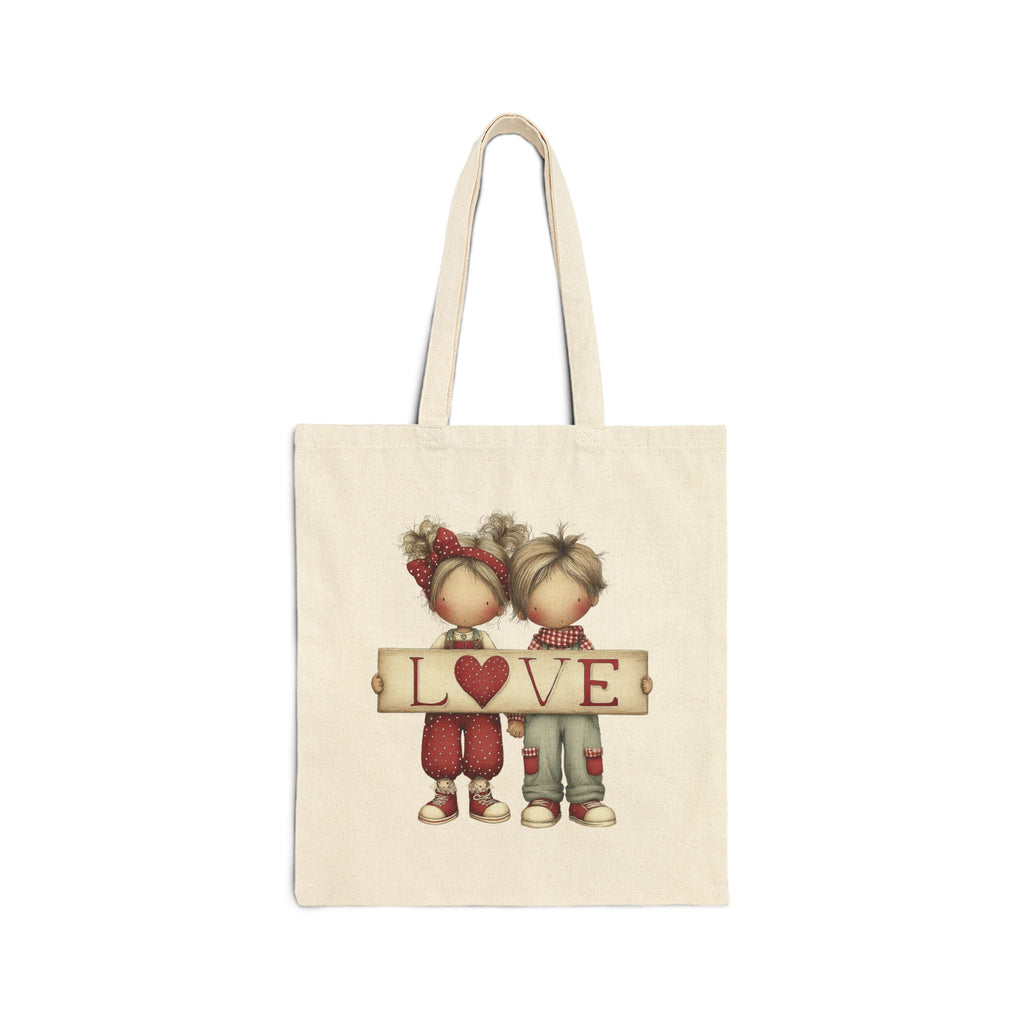 Tote Bag — Cute Boy & Girl 'LOVE' Canvas Tote, Romantic Valentine Gift