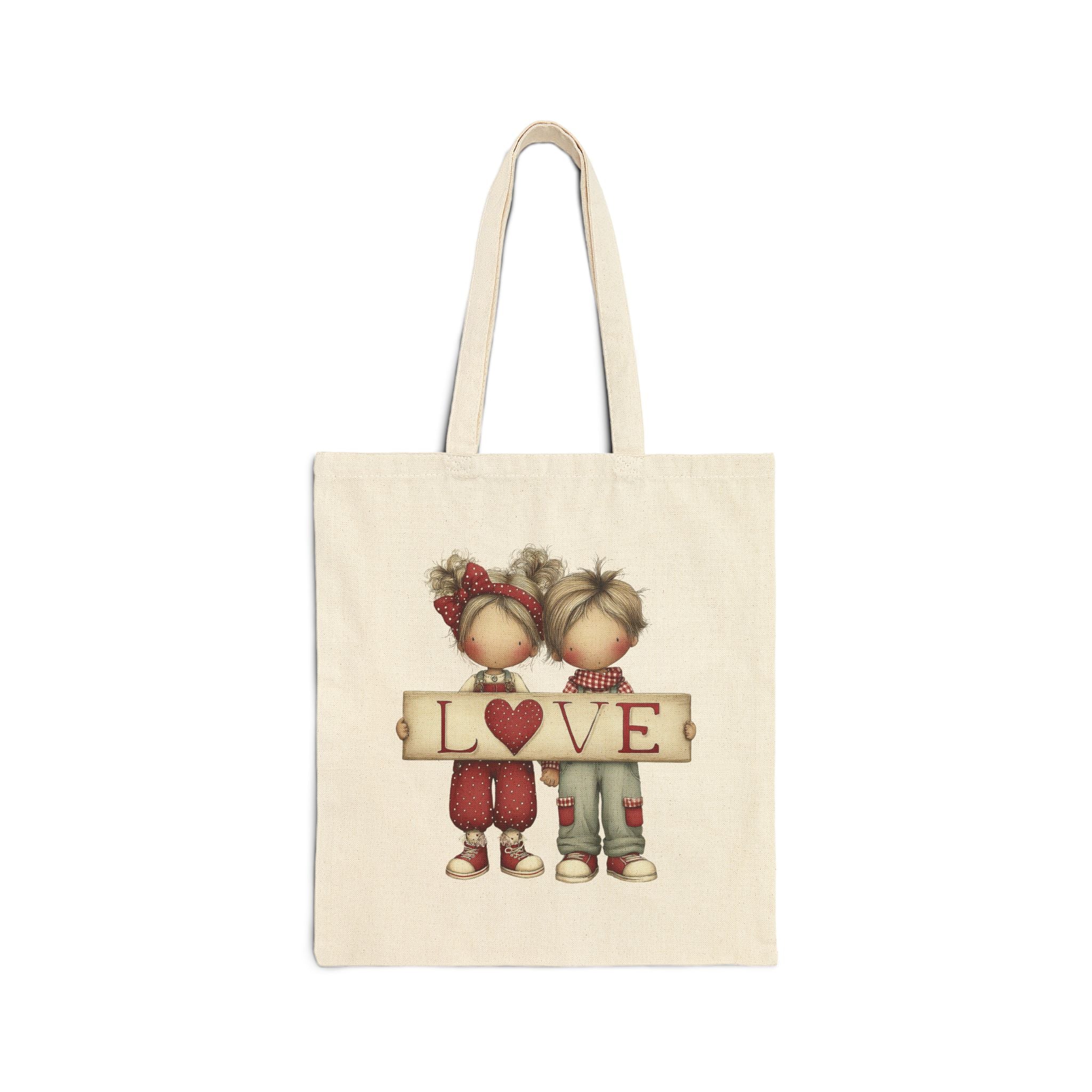Tote Bag — Cute Boy & Girl 'LOVE' Canvas Tote, Romantic Valentine Gift