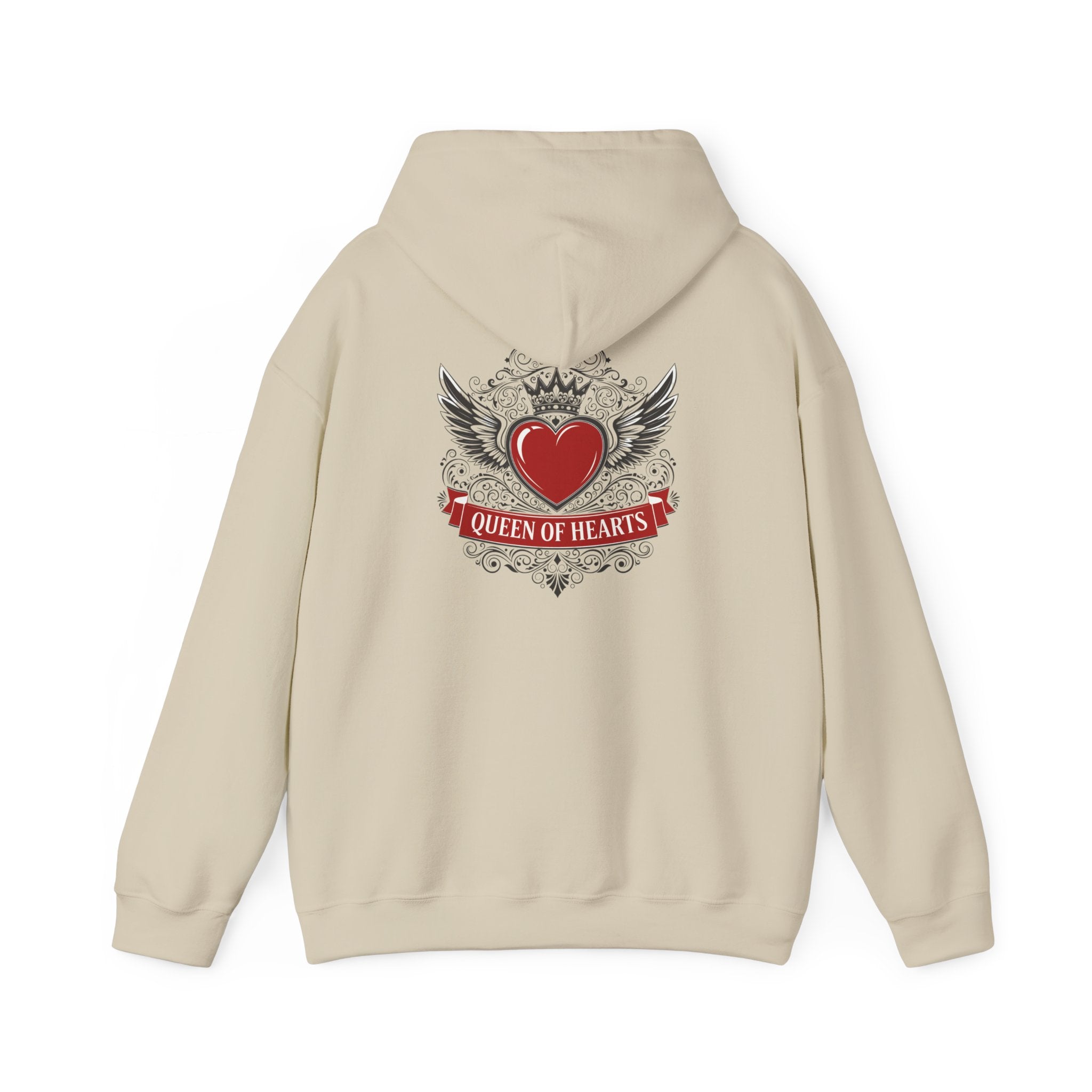 Queen of Hearts Hoodie — Winged Heart Crown Graphic Pullover