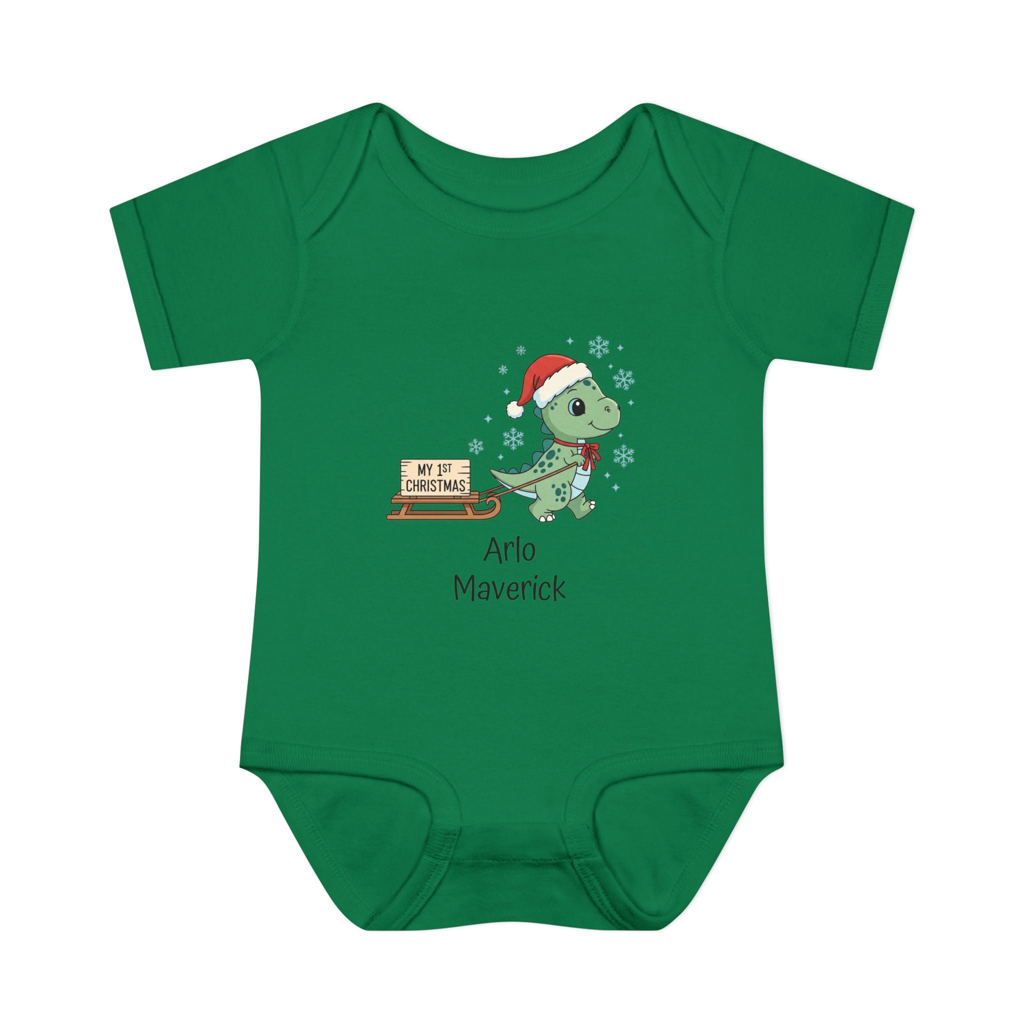 Baby Bodysuit — Personalized Christmas Dino with Santa Hat