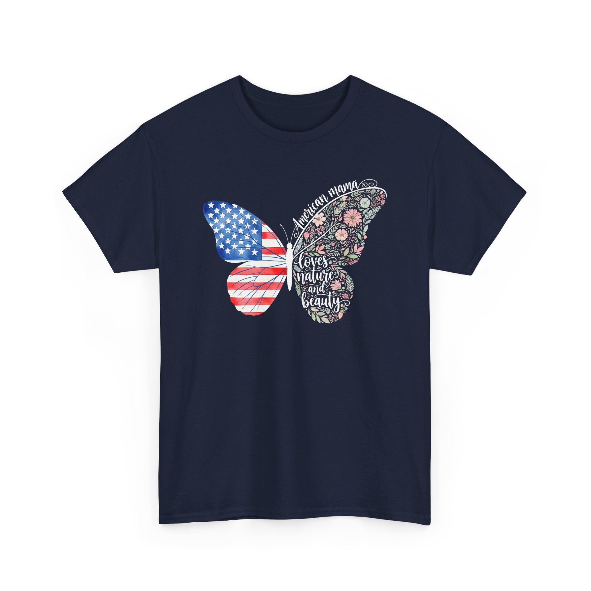 Butterfly Flag T-Shirt — American Mama Flag & Floral Wings Graphic Tee