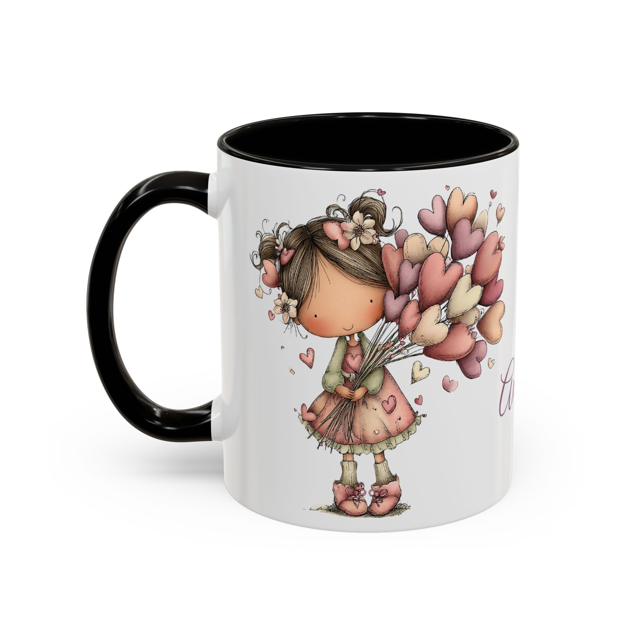 Personalized Heart Girl Mug — Cute Name Coffee Cup (11oz/15oz)