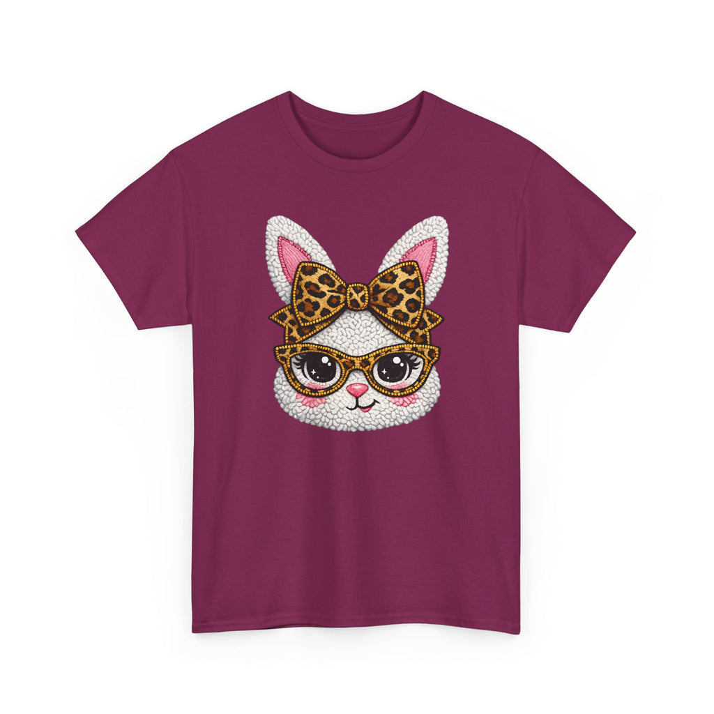 Sassy Easter Bunny Leopard Bow & Glasses T-Shirt