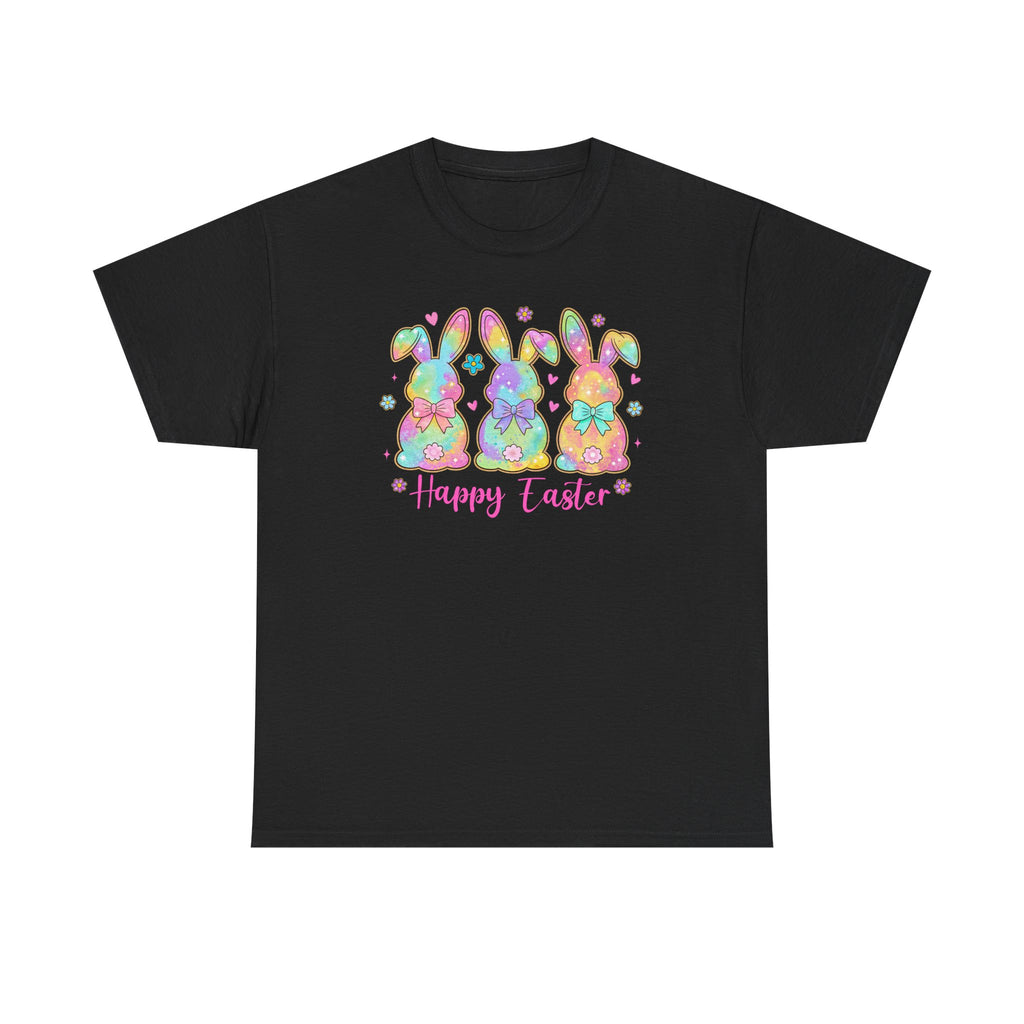 Easter Bunny Trio T-Shirt — Pastel "Happy Easter" Graphic Tee
