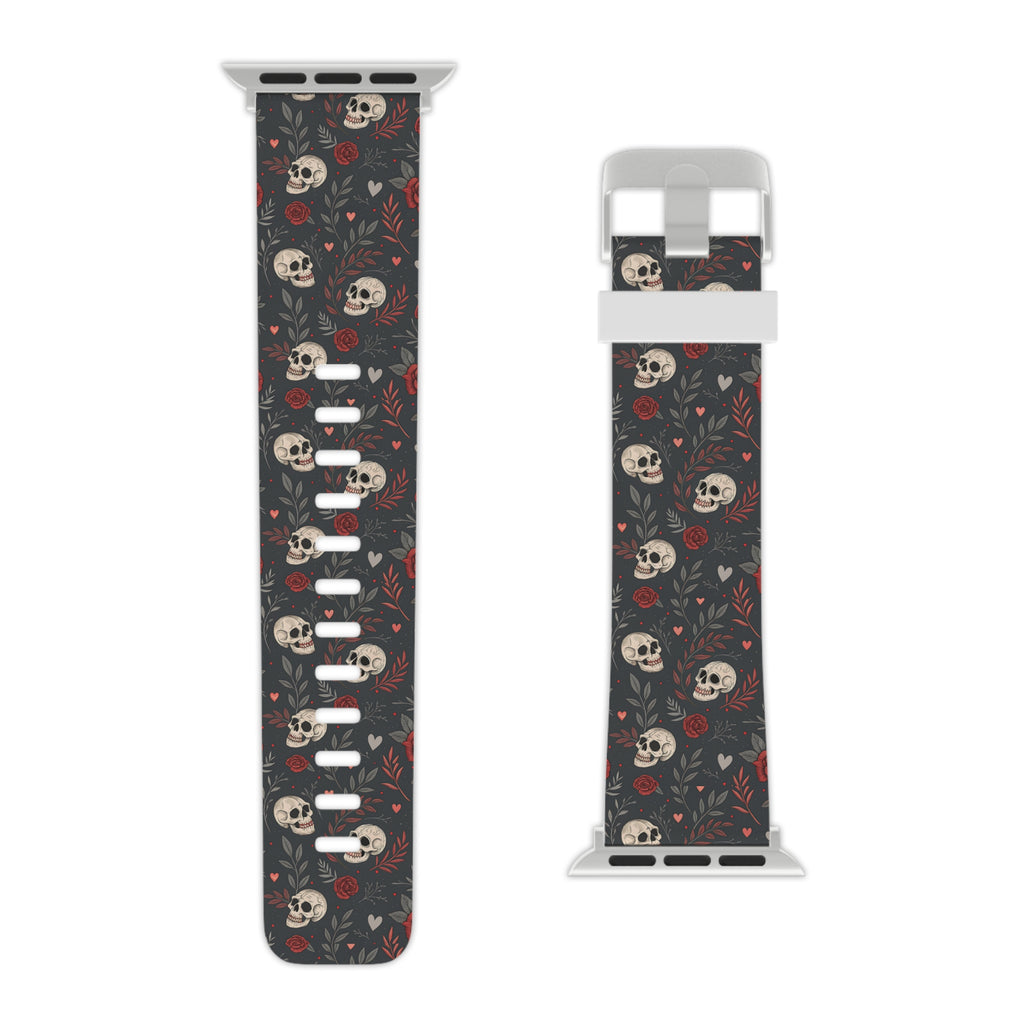 Skull & Roses Apple Watch Band — Gothic Floral Silicone Strap