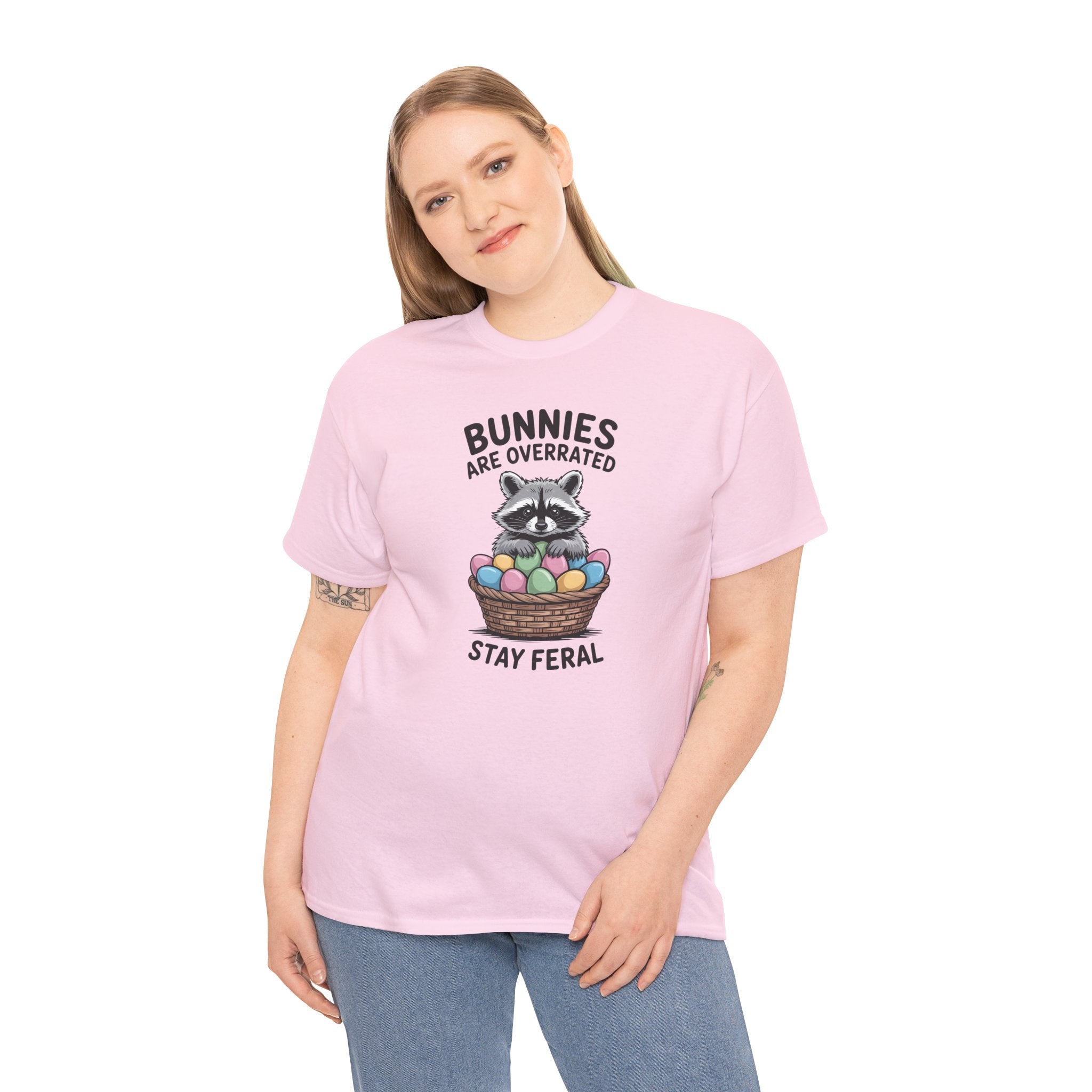 Raccoon in Easter Basket Tee — "Bunnies Are Overrated, Stay Feral" Graphic T-Shirt