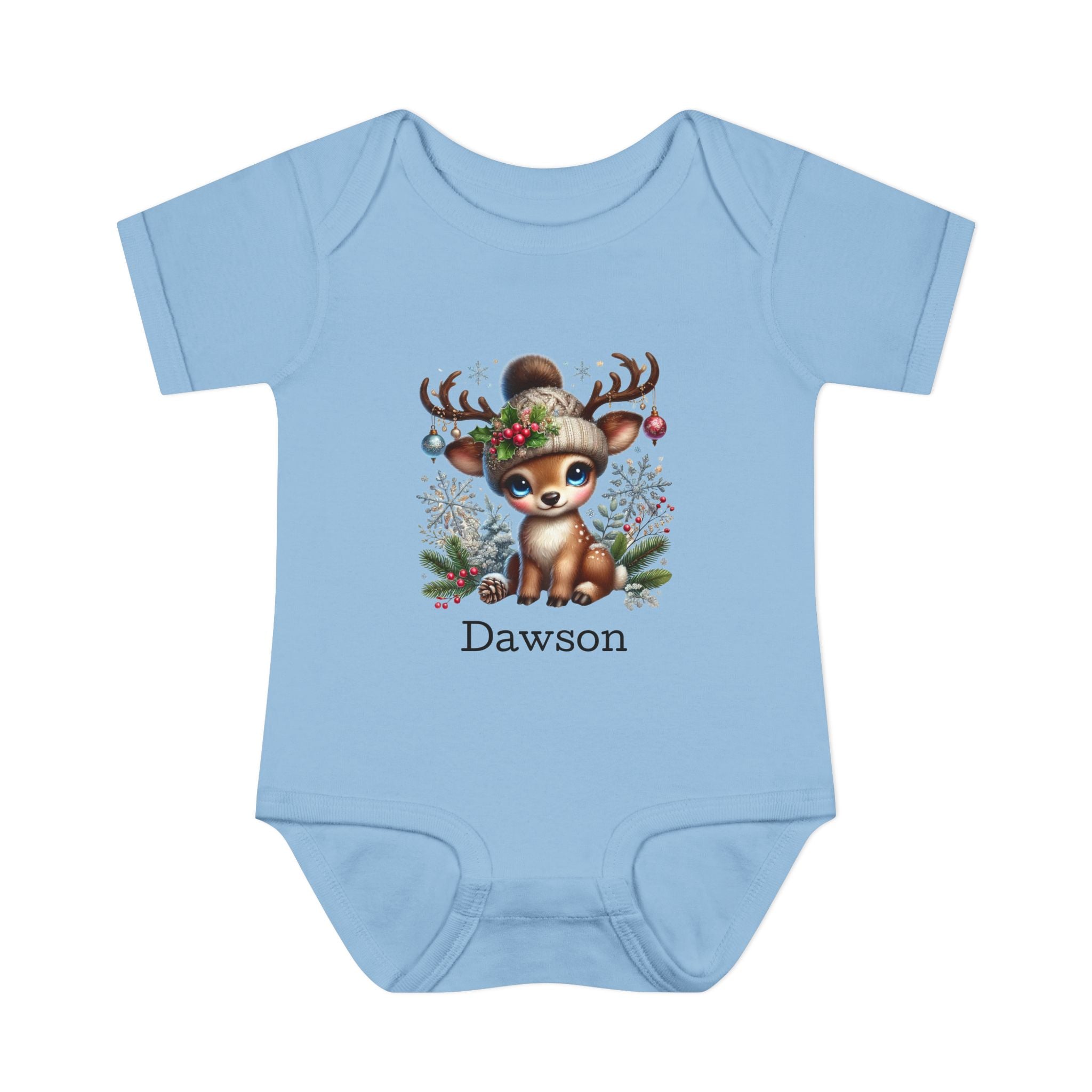 Personalized Festive Deer Baby Bodysuit — | Custom Name Infant One Piece