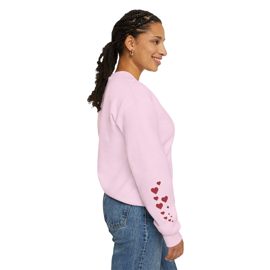 Skeleton Ballet Crewneck Sweatshirt — Dancing Skeleton with Hearts Sleeve