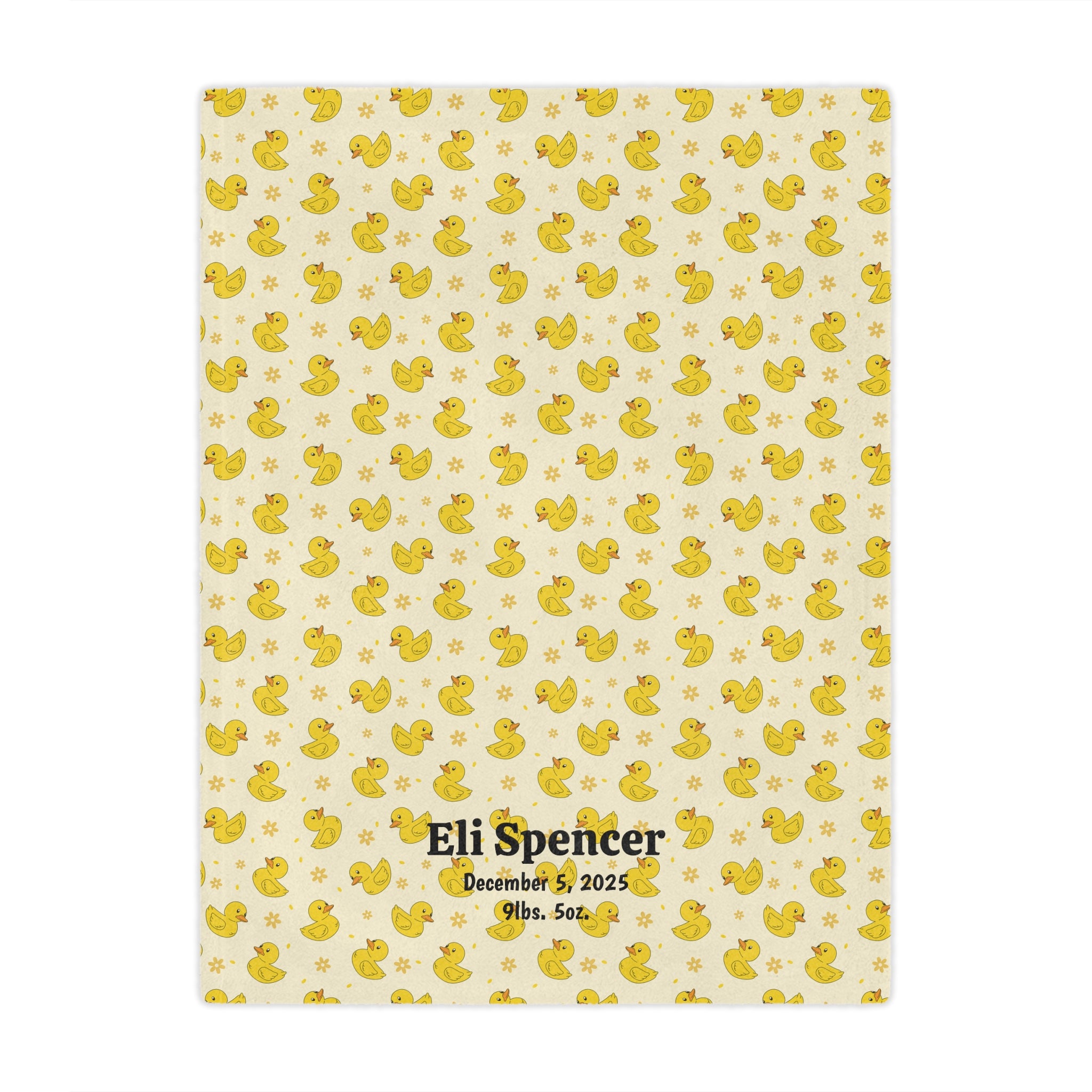 Personalized Baby Minky Blanket — Yellow Duck Pattern with Name & Birth Details