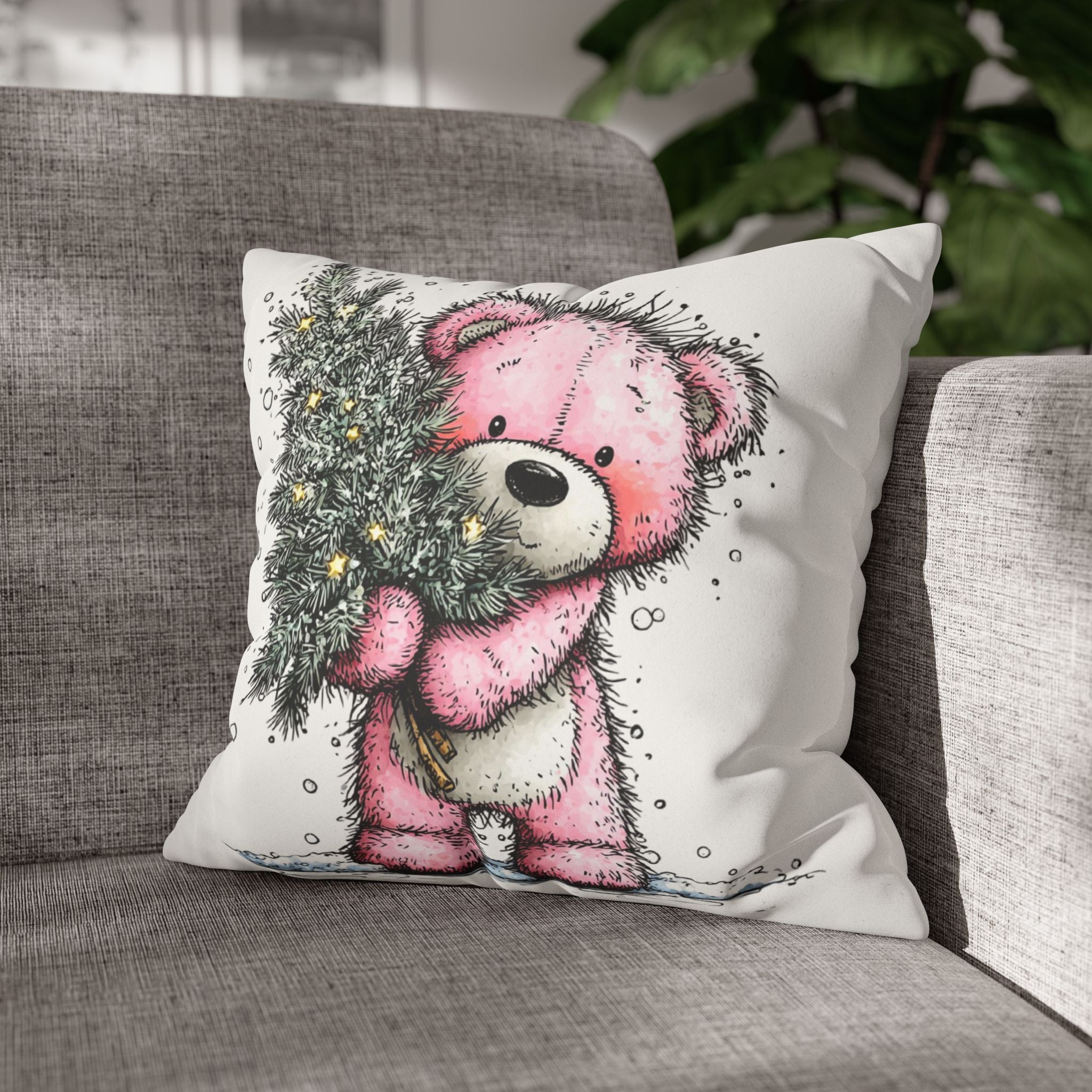 Christmas Bear Faux Suede Pillowcase