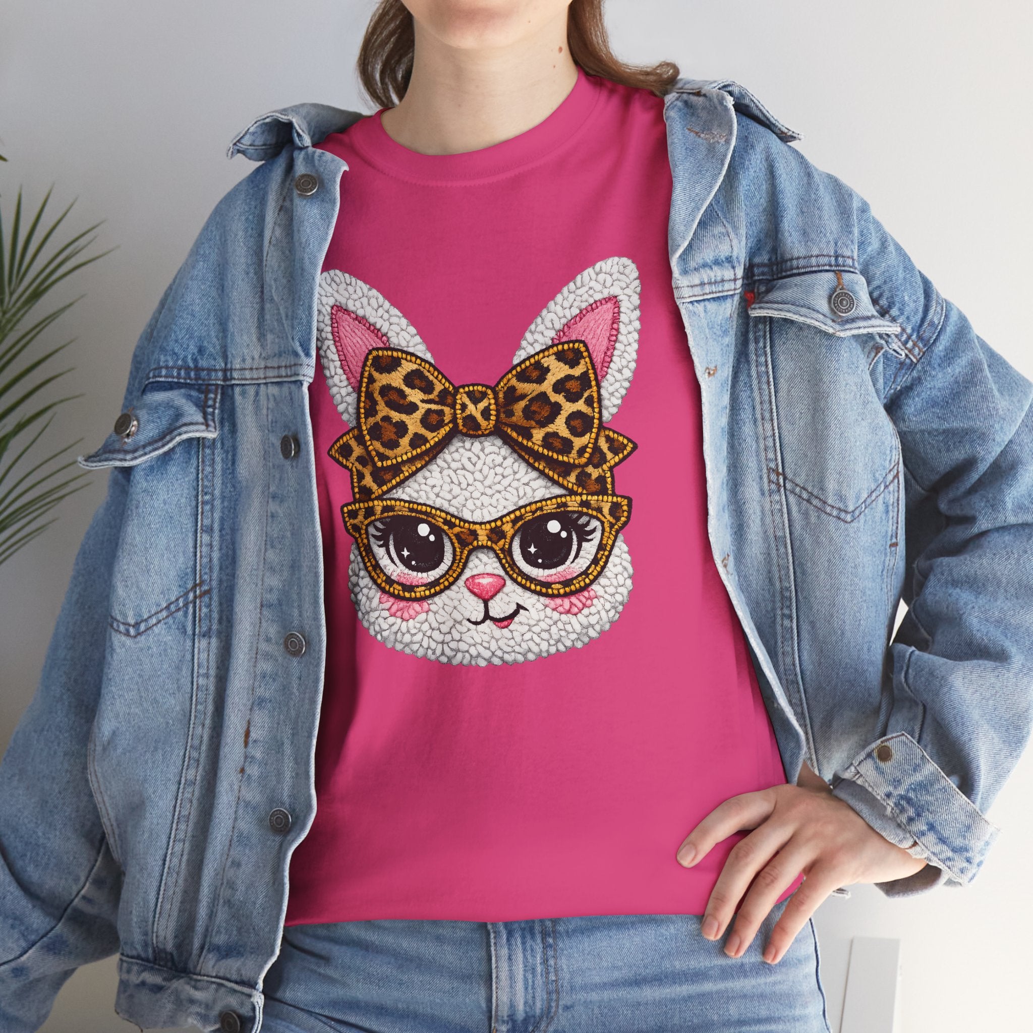Sassy Easter Bunny Leopard Bow & Glasses T-Shirt