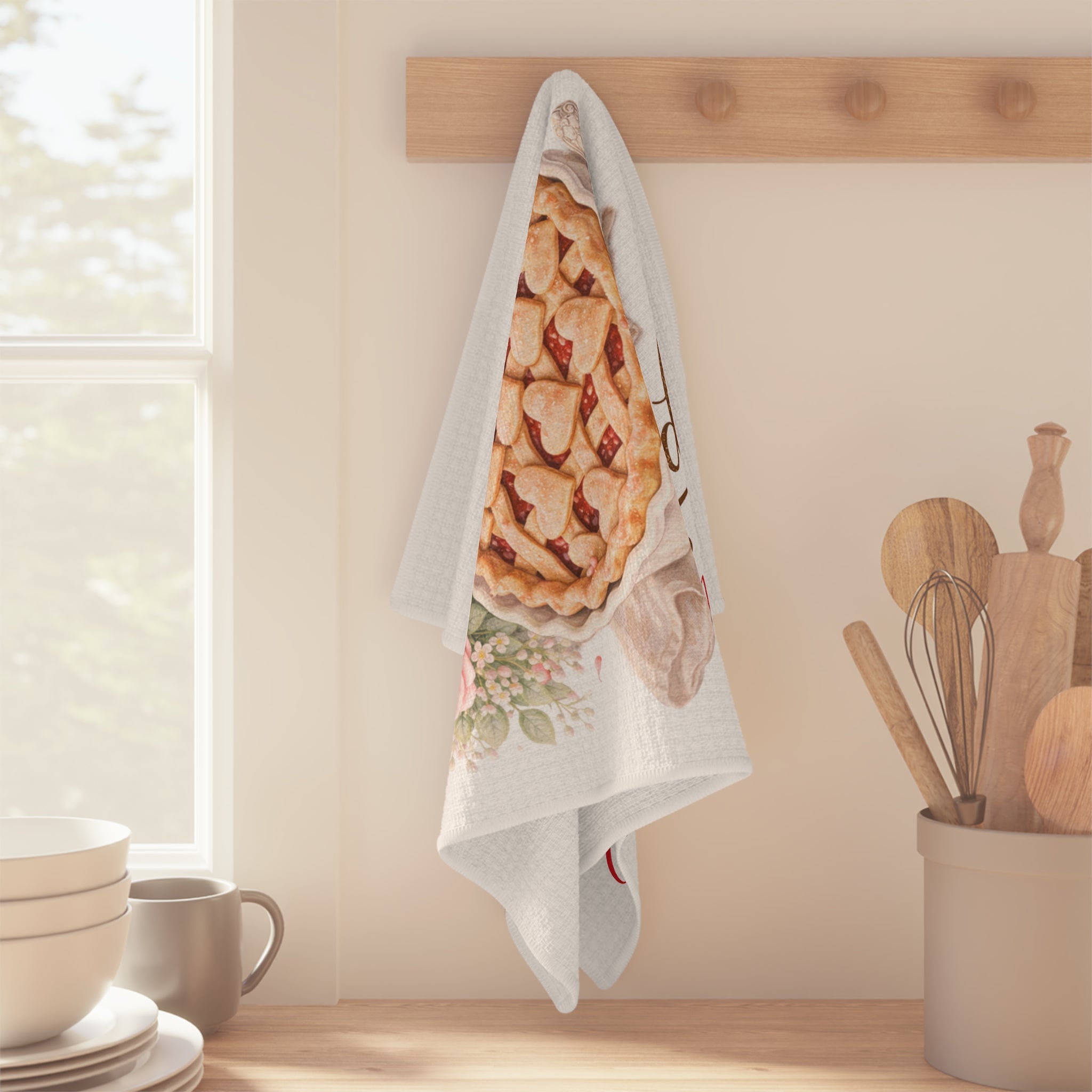 Microfiber Tea Towel — "Love Is Homemade" Rustic Pie Kitchen Towel (Personalize)