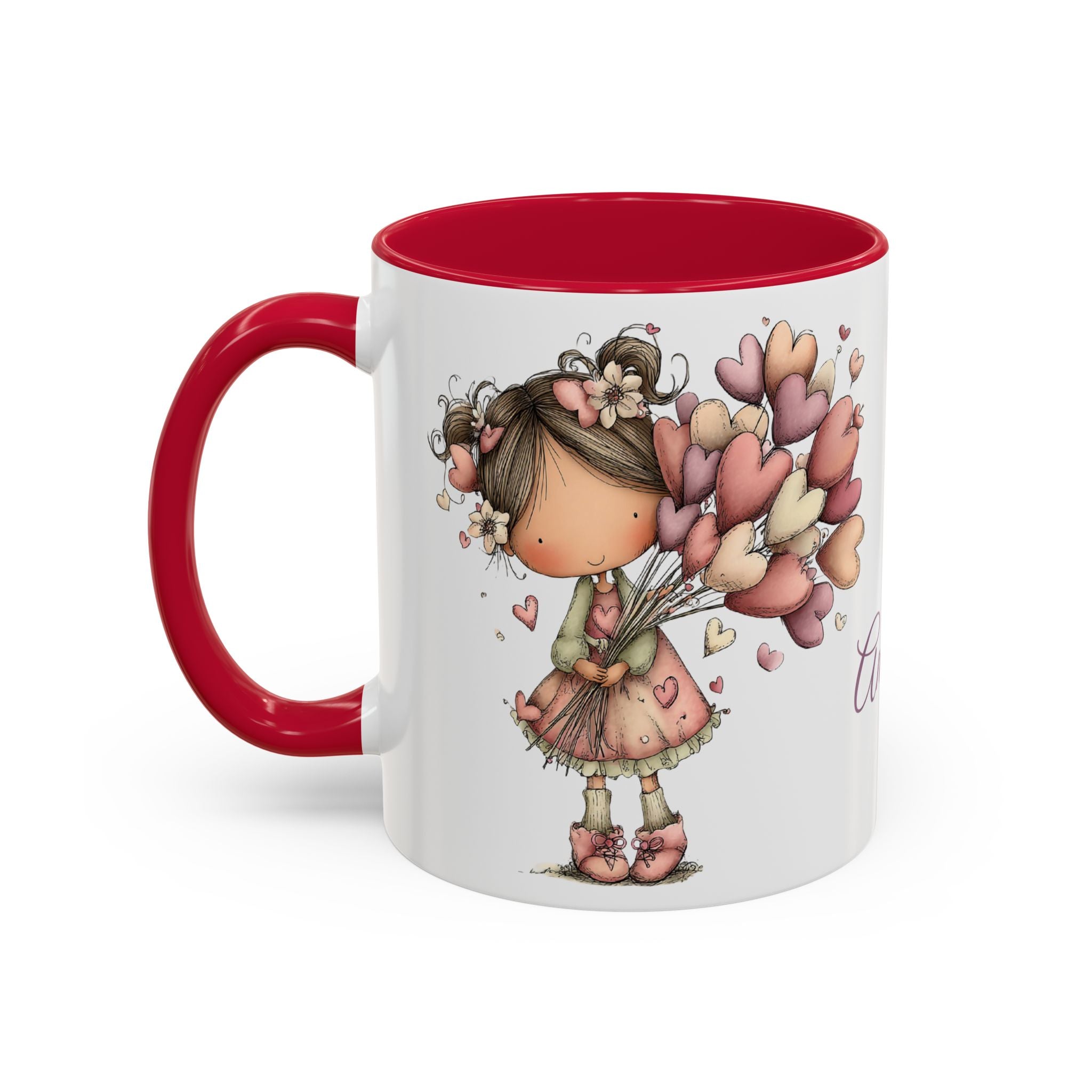 Personalized Heart Girl Mug — Cute Name Coffee Cup (11oz/15oz)