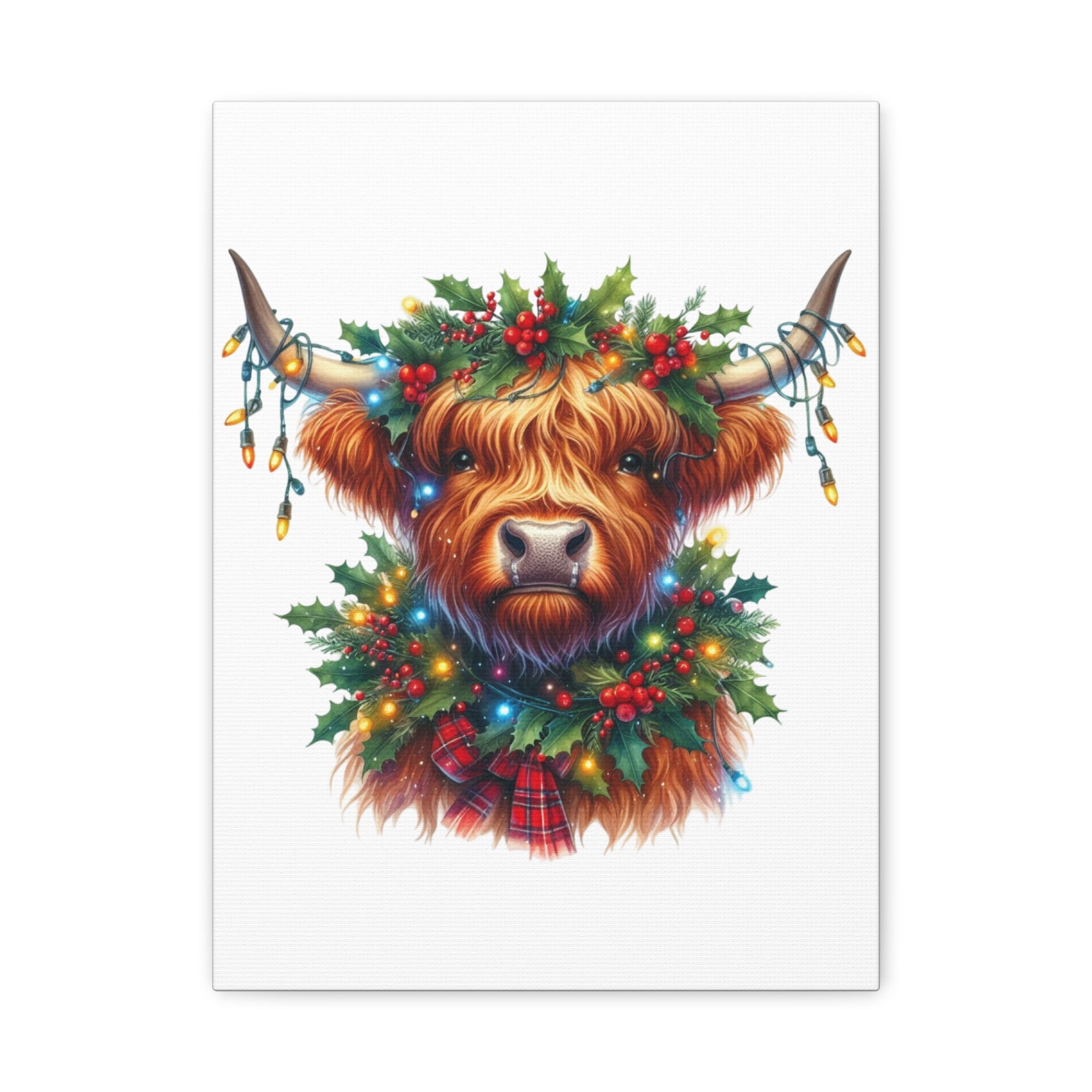Festive Highland Cow Canvas Art