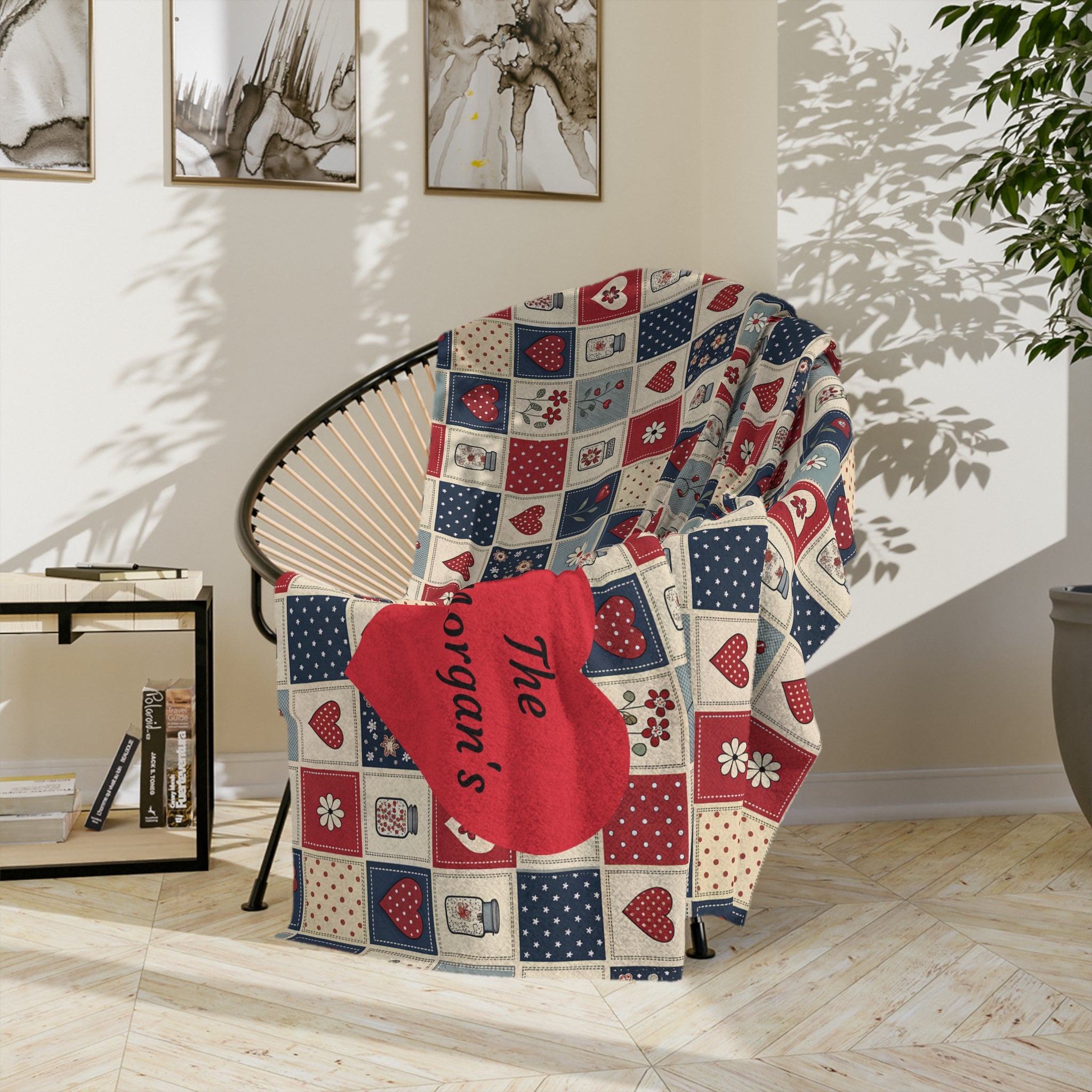 Personalized Patchwork Heart Blanket — Custom Name Velveteen Throw