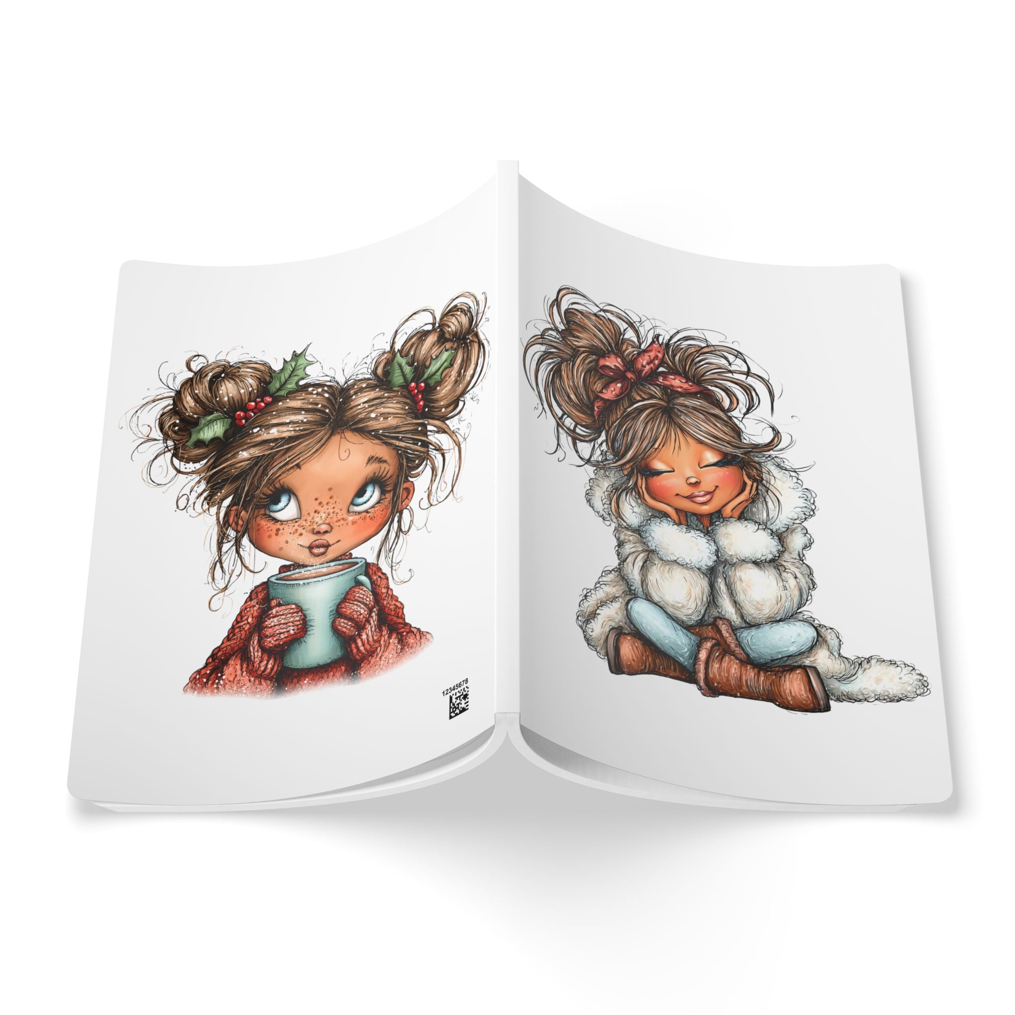 Cute Cozy Girl Softcover Journal — Holiday Hot Cocoa & Winter Outfit Sketches