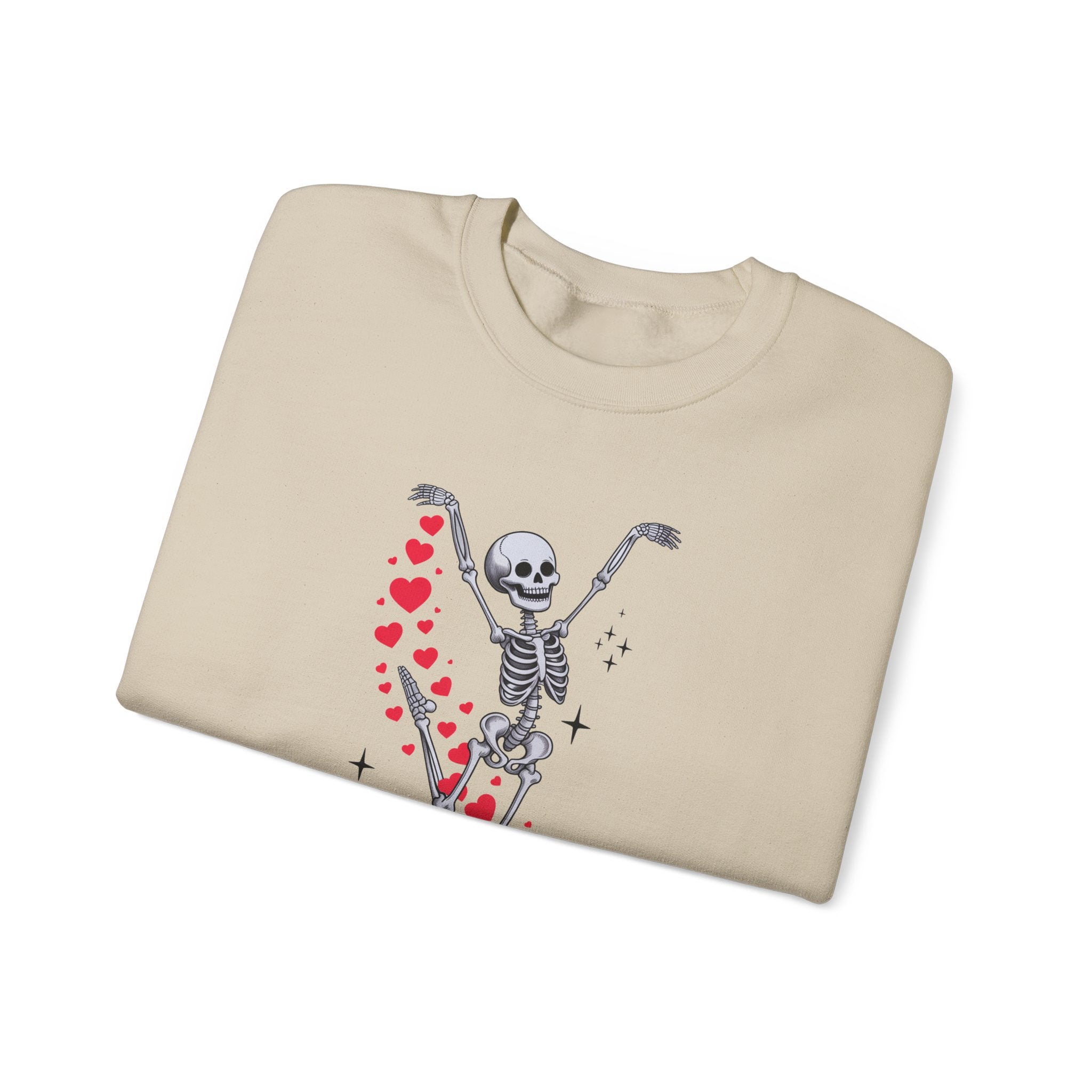 Skeleton Ballet Crewneck Sweatshirt — Dancing Skeleton with Hearts Sleeve