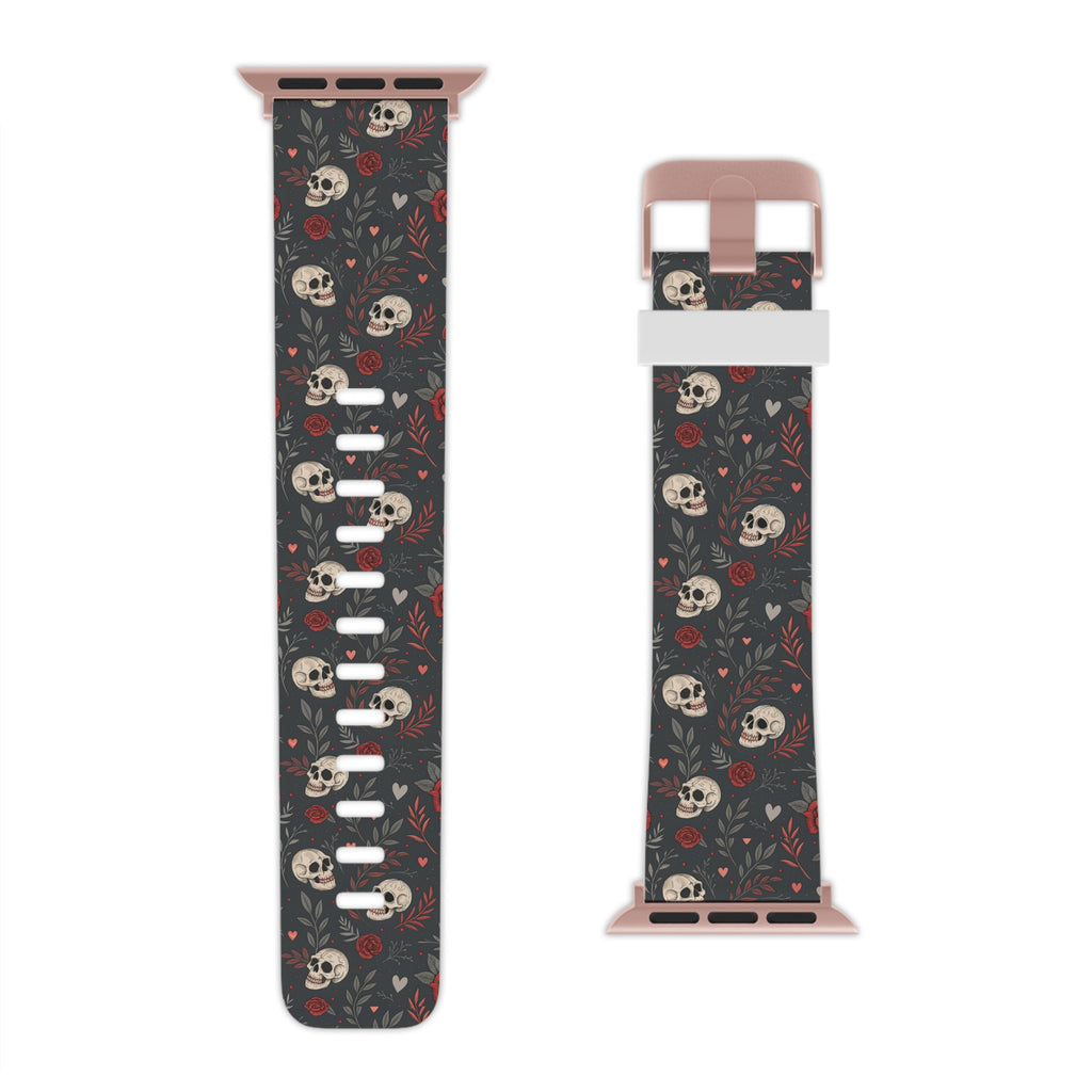 Skull & Roses Apple Watch Band — Gothic Floral Silicone Strap