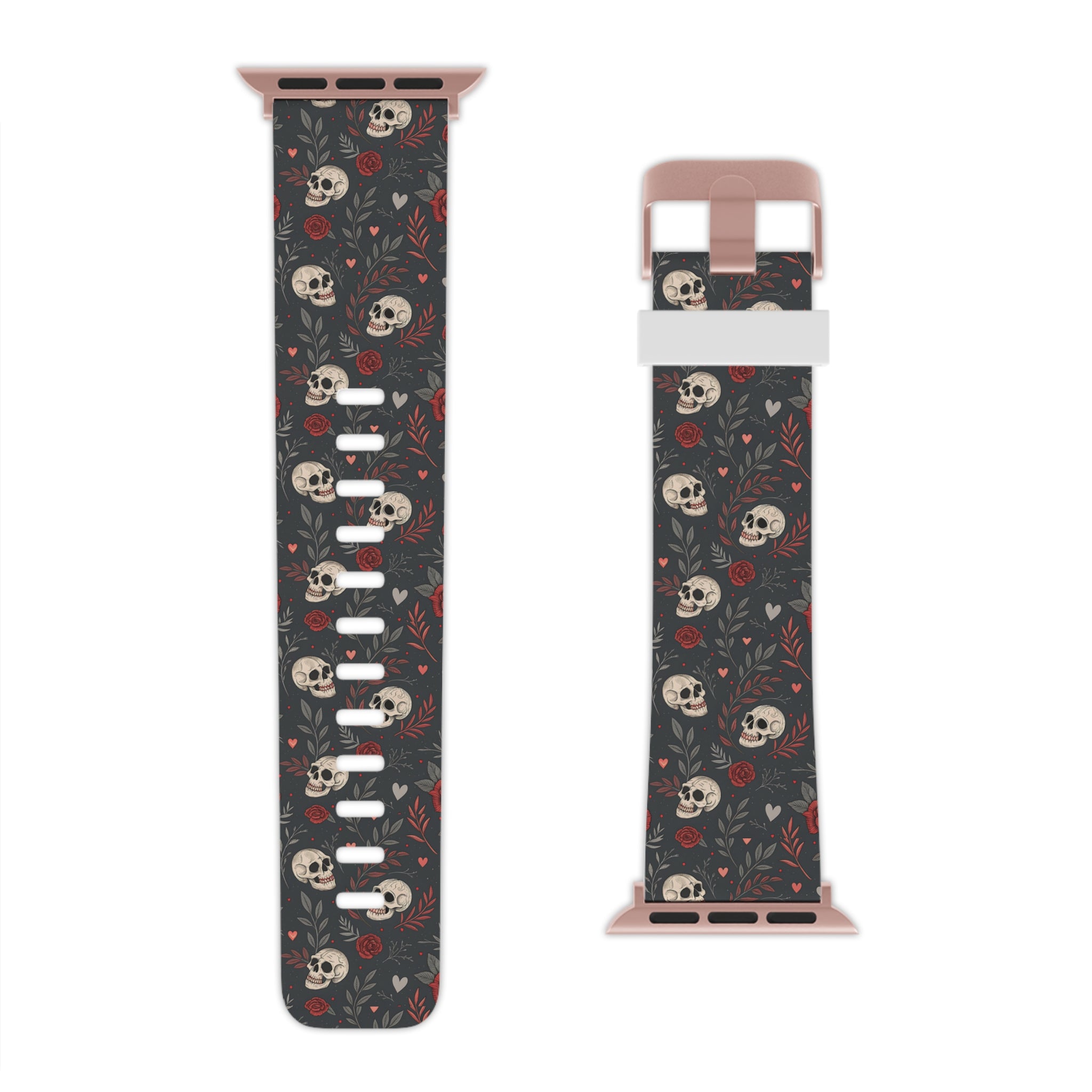 Skull & Roses Apple Watch Band — Gothic Floral Silicone Strap