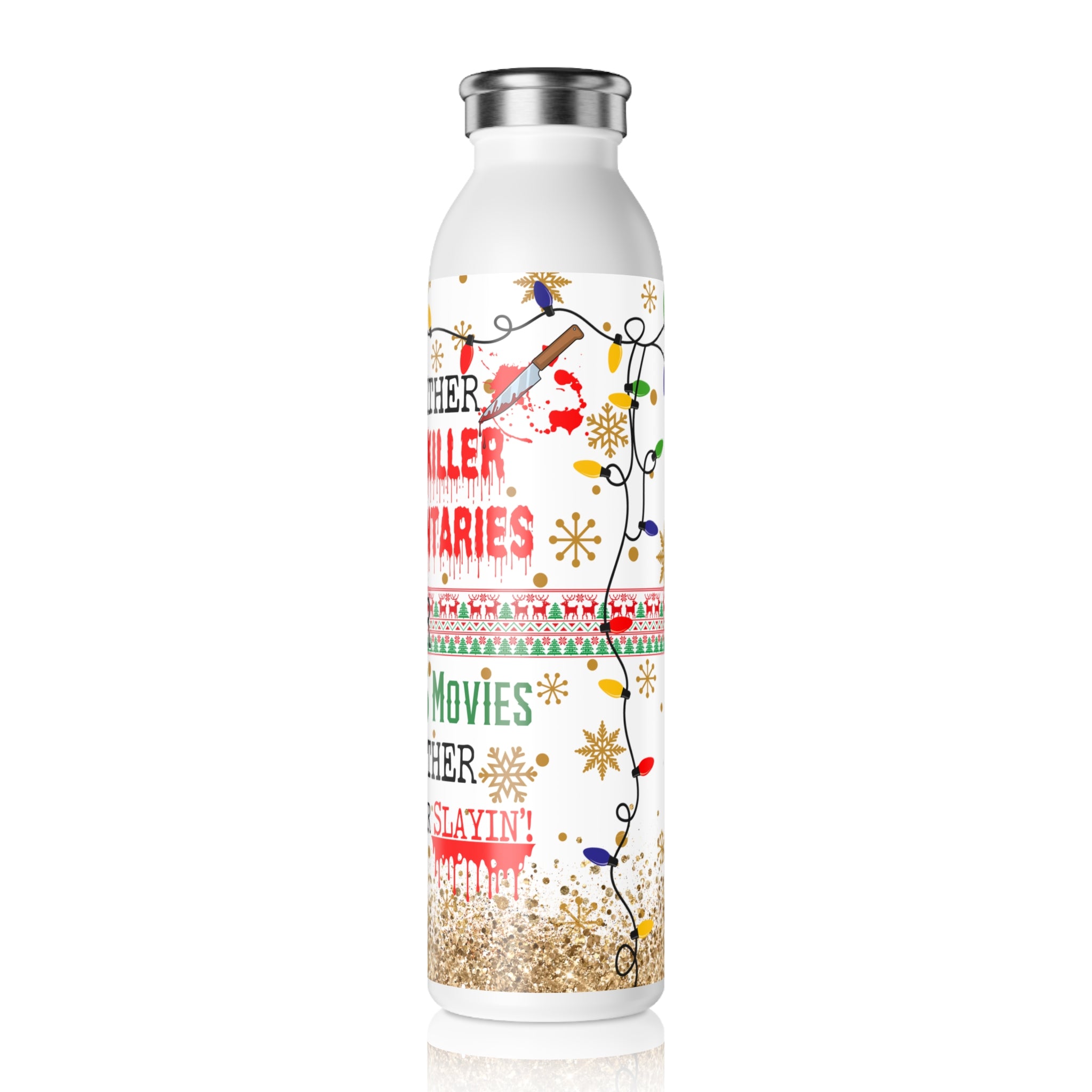 Serial Killer Documentary or Christmas Movie Slim Water Bottle | Holiday Funny