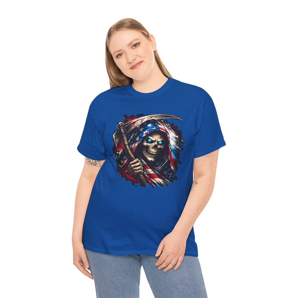 Skull Reaper T-Shirt — American Flag Grim Reaper Graphic Tee