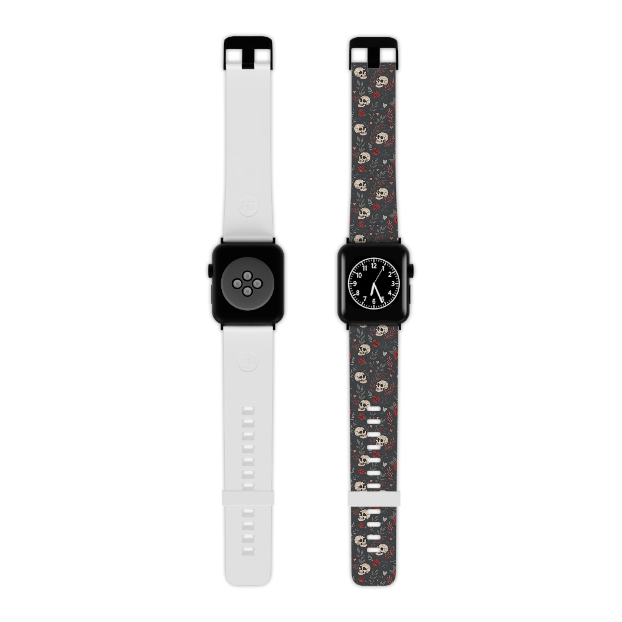 Skull & Roses Apple Watch Band — Gothic Floral Silicone Strap