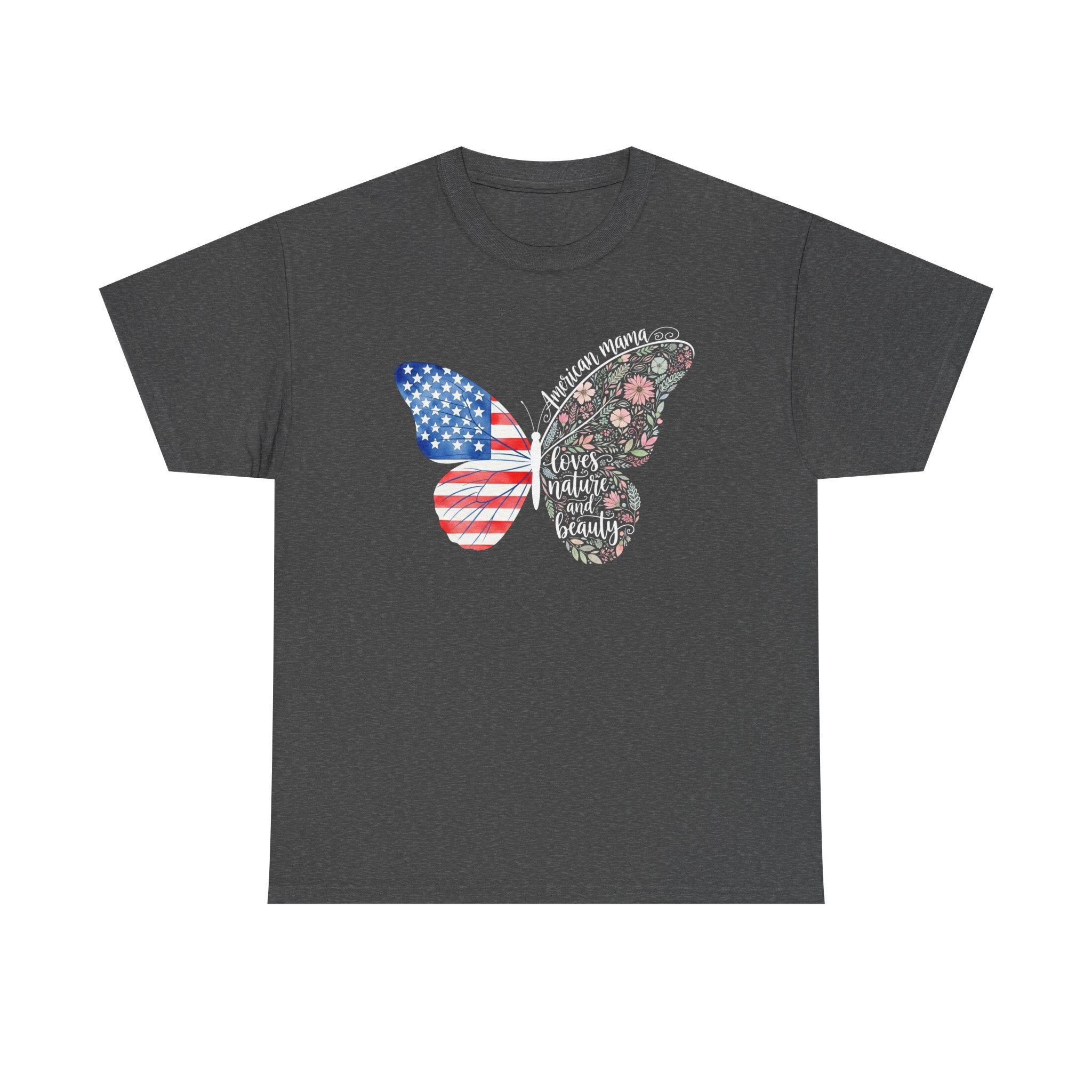 Butterfly Flag T-Shirt — American Mama Flag & Floral Wings Graphic Tee