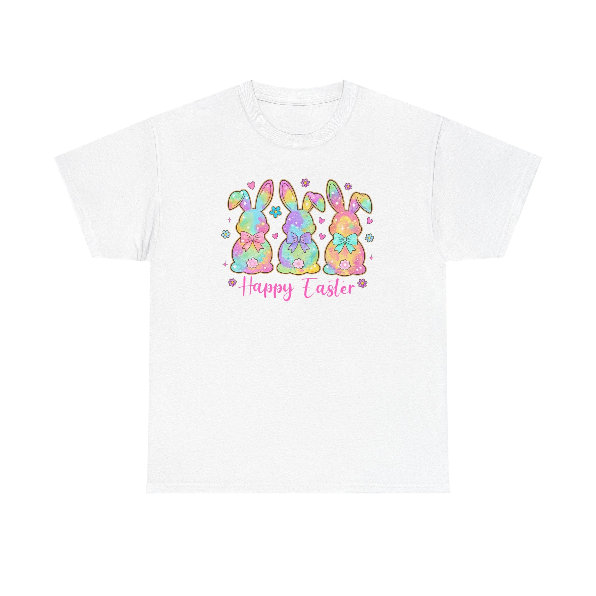 Easter Bunny Trio T-Shirt — Pastel "Happy Easter" Graphic Tee