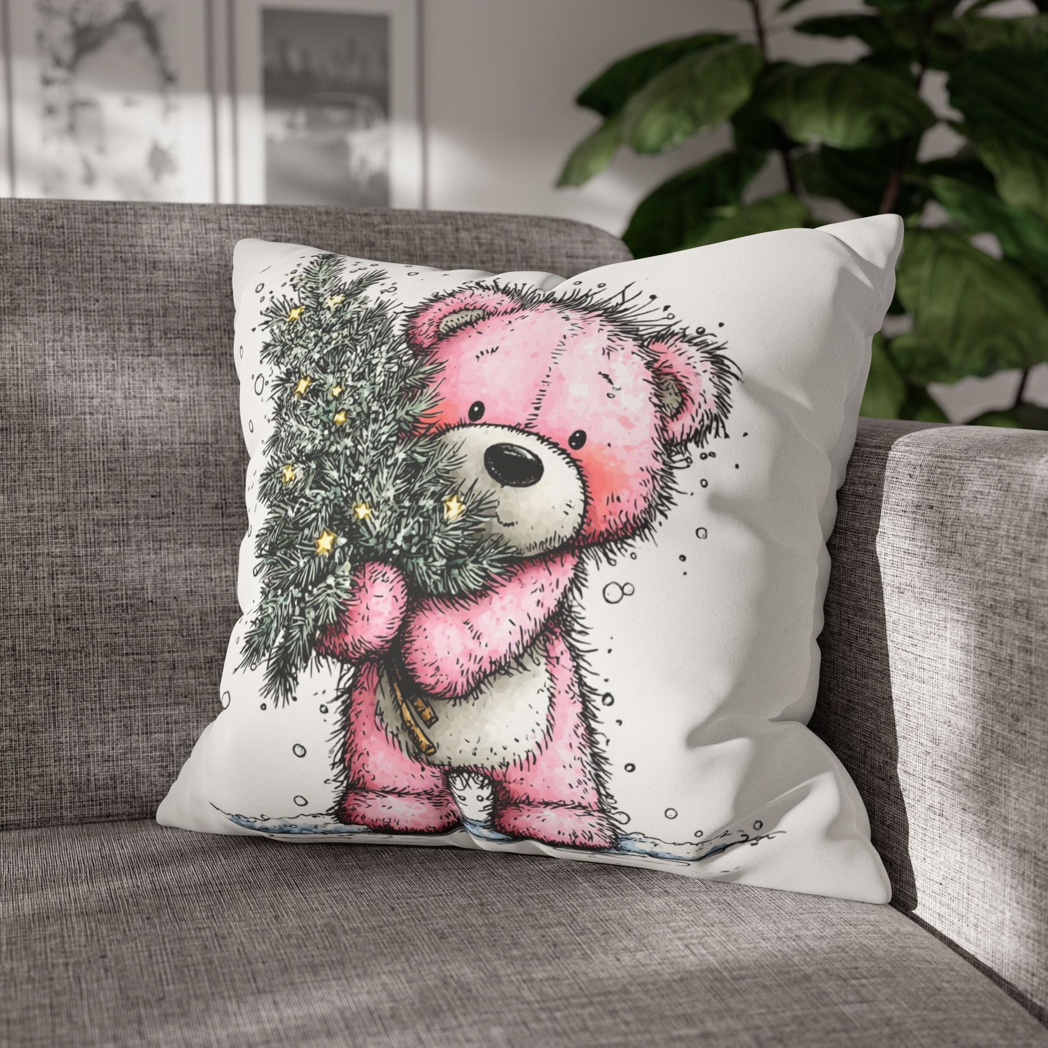 Christmas Bear Faux Suede Pillowcase