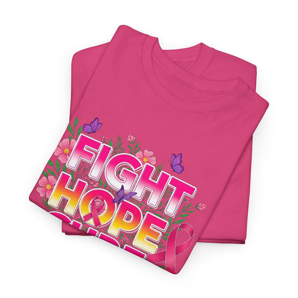 Breast Cancer Awareness Tee – "Fight Hope Cure" Pink Ribbon Floral Shirt