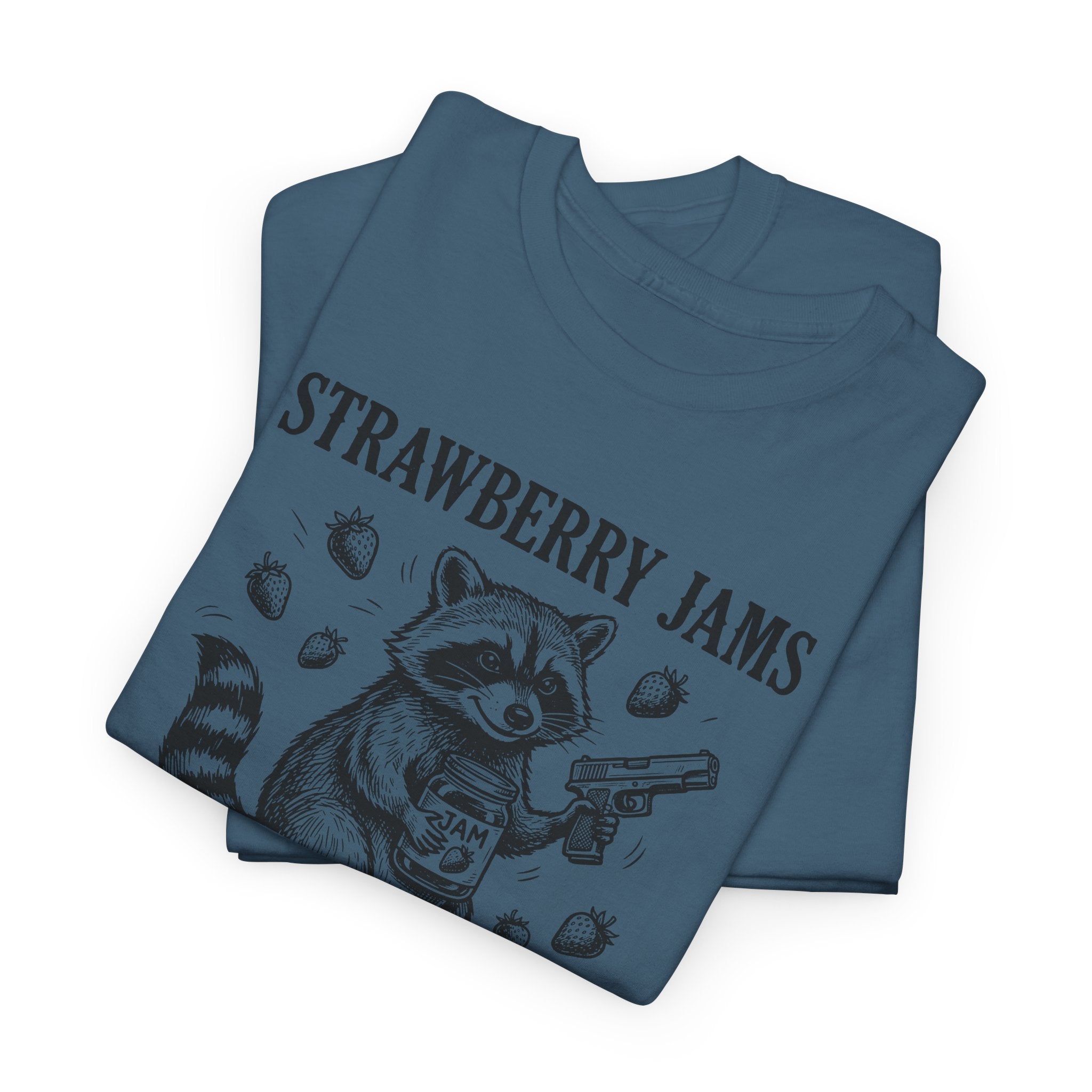 Strawberry Jams But My Glock Don’t T-Shirt — Funny Raccoon Gun Graphic Tee