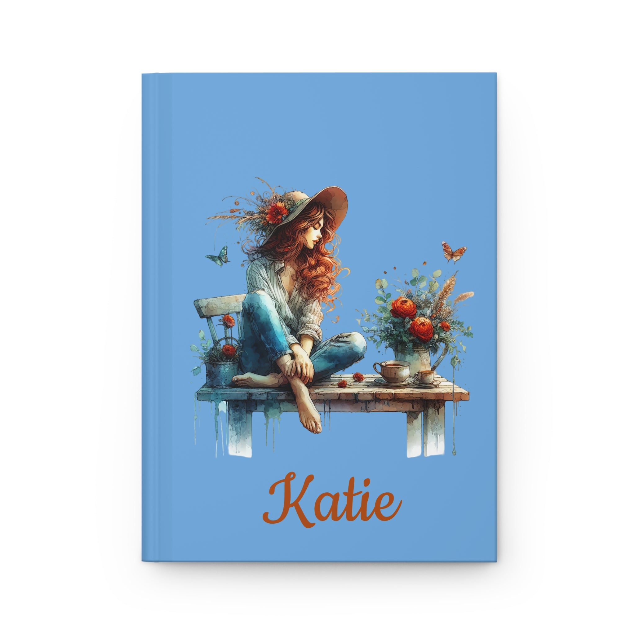 Personalized Whimsical Girl on Bench Hardcover Journal