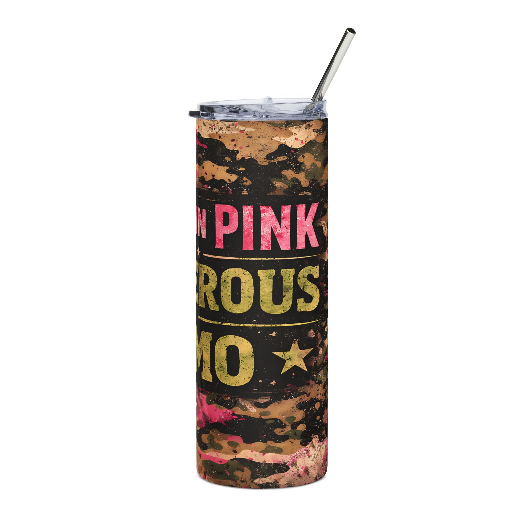 “Pretty in Pink, Dangerous in Camo” 20oz Stainless Steel Travel Cup Tumbler