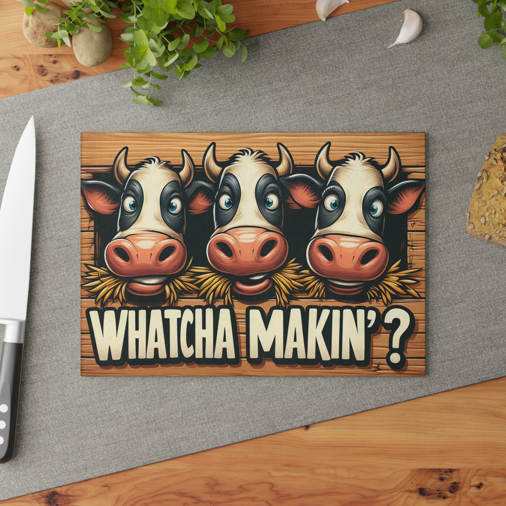Whimsical Cow Glass Cutting Board