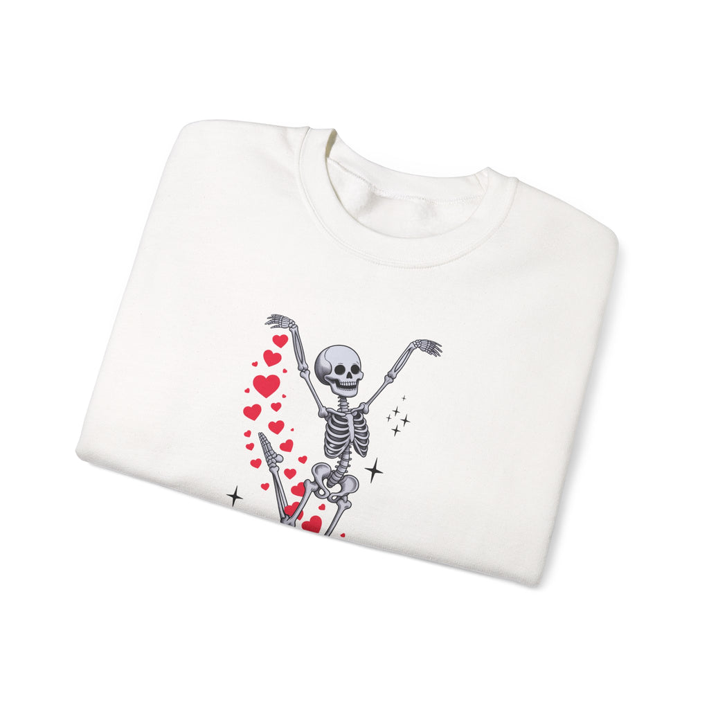 Skeleton Ballet Crewneck Sweatshirt — Dancing Skeleton with Hearts Sleeve