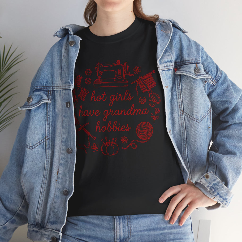 "Hot Girls Have Grandma Hobbies" Retro Sewing & Crafts Tee