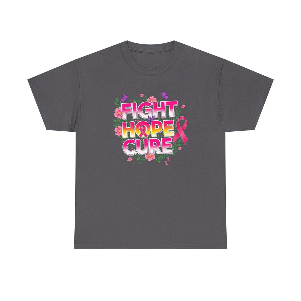 Breast Cancer Awareness Tee – "Fight Hope Cure" Pink Ribbon Floral Shirt