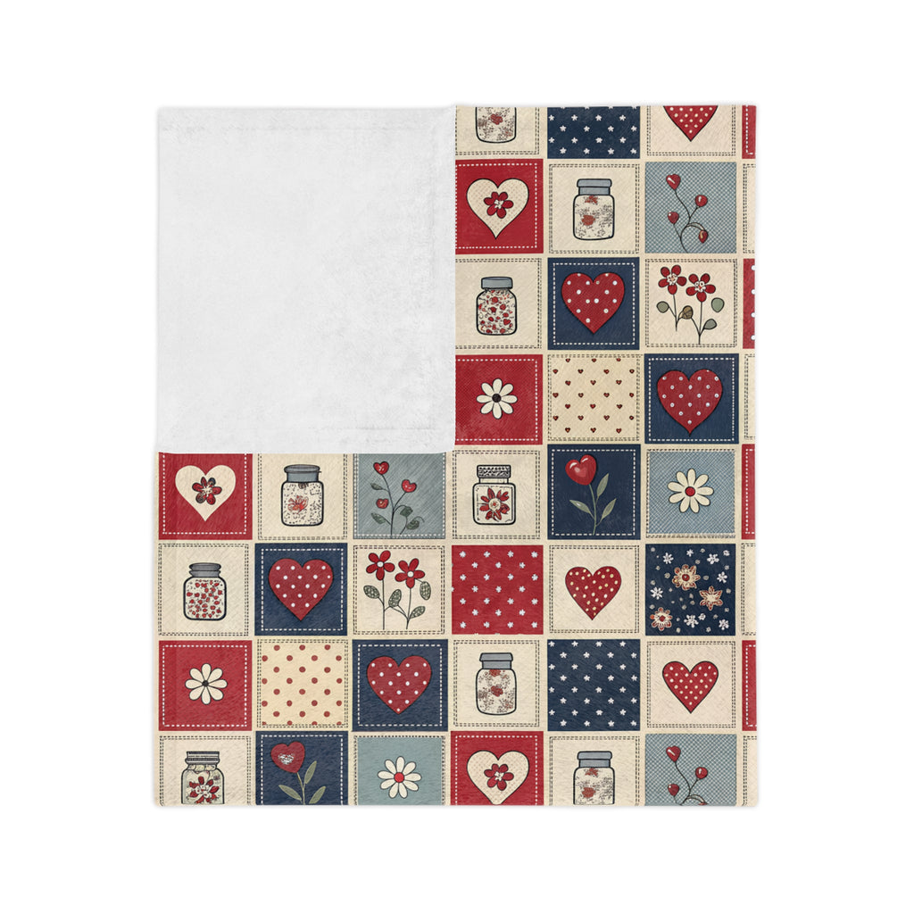 Personalized Patchwork Heart Blanket — Custom Name Velveteen Throw